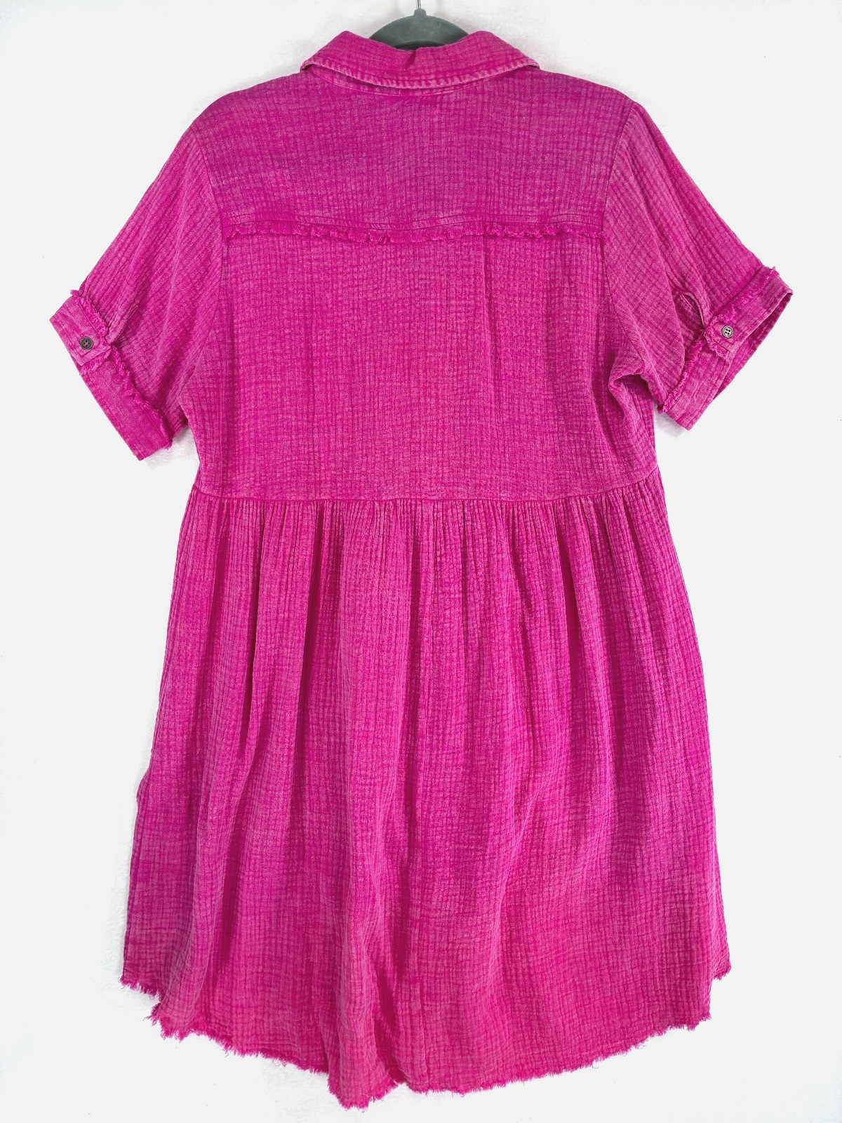 Umgee M Boho Hot Pink / Fuchsia Gauze Mini Shirt Dress New Babydoll 100% Cotton