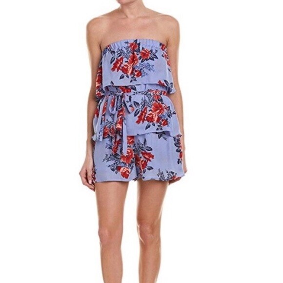 Parker Shioban Strapless Printed Romper Lilac Blossom Large EUC Retail $308