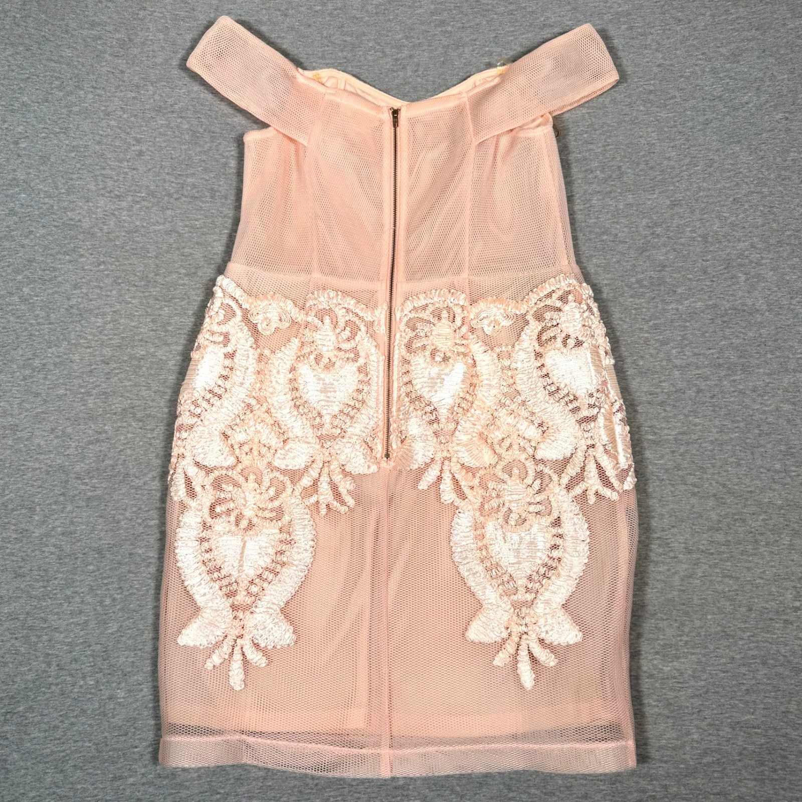 Soieblu Peach Pink Mesh Lace Off The Shoulder Mini Dress Womens Large Cocktail