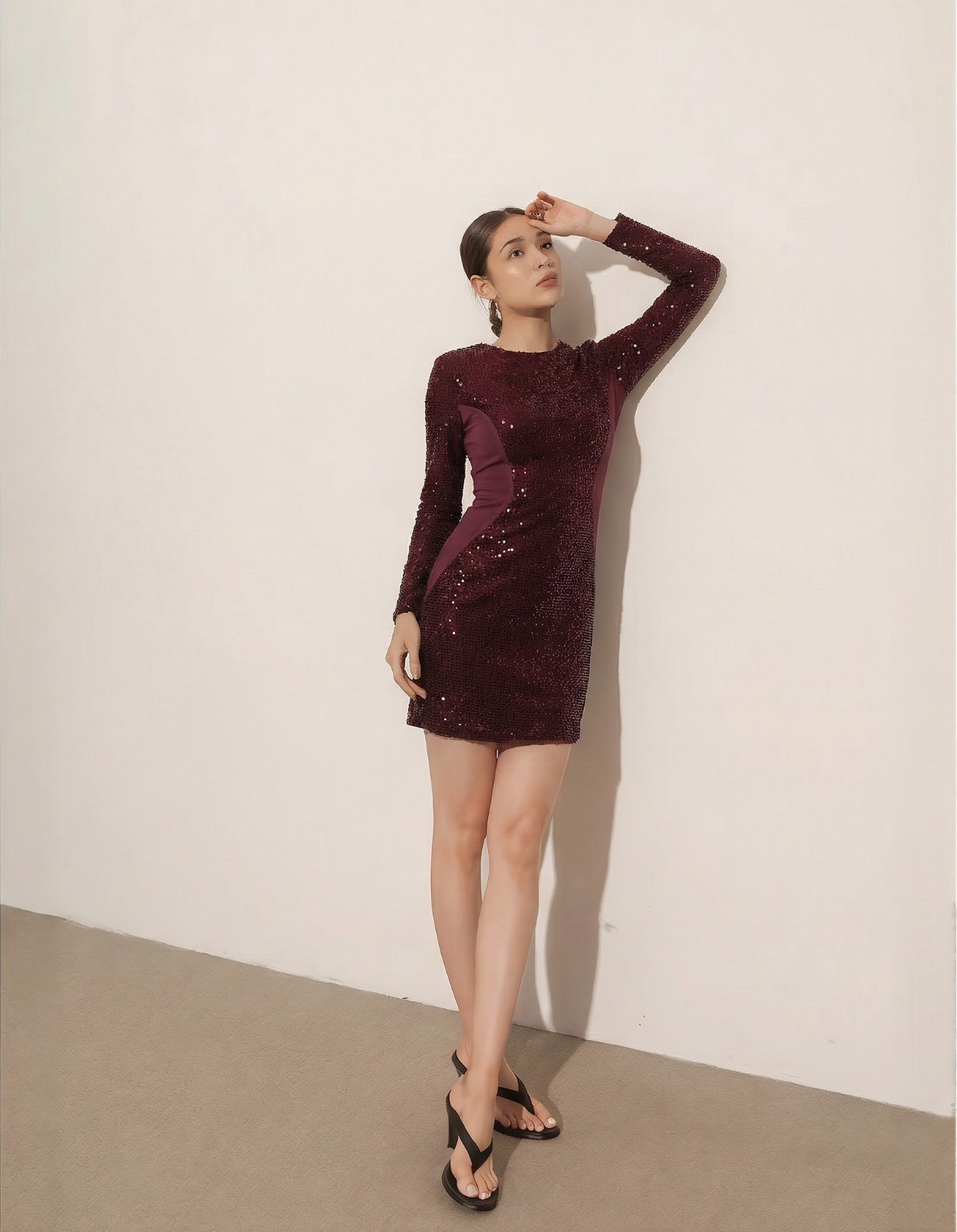 House of Cb London Dress Womens M Wine Sequined Velvet Bodycon Mini NEW
