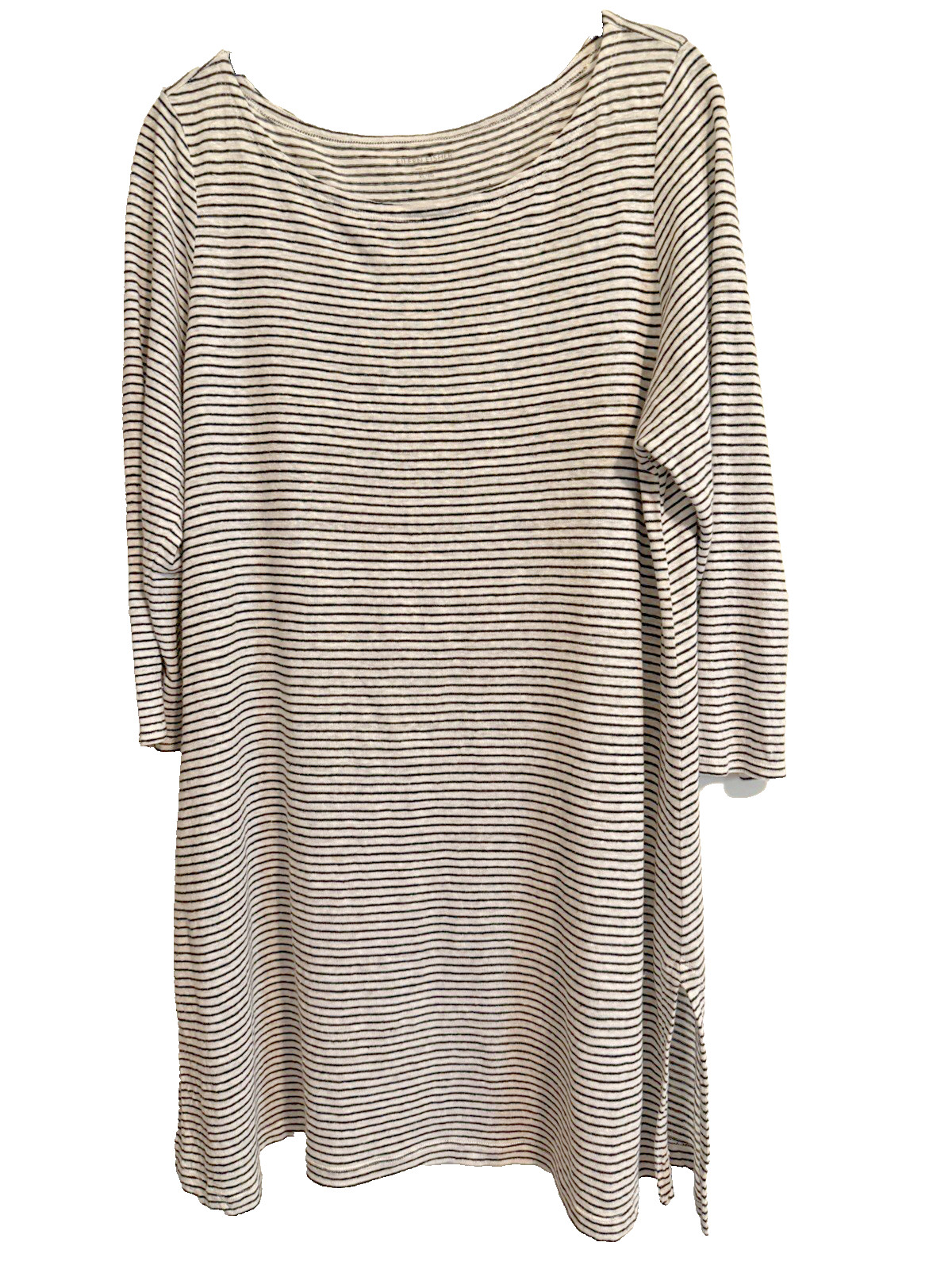 EILEEN FISHER Organic Linen Striped 3/4 Sleeve Dress Size XL White Black