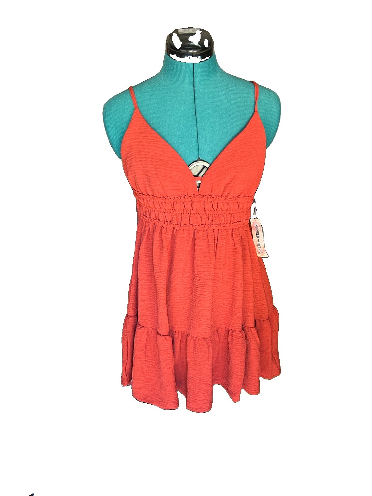 Blood Orange Inspired Hearts V neck Mini Dress, Size Small, Adjustable Straps