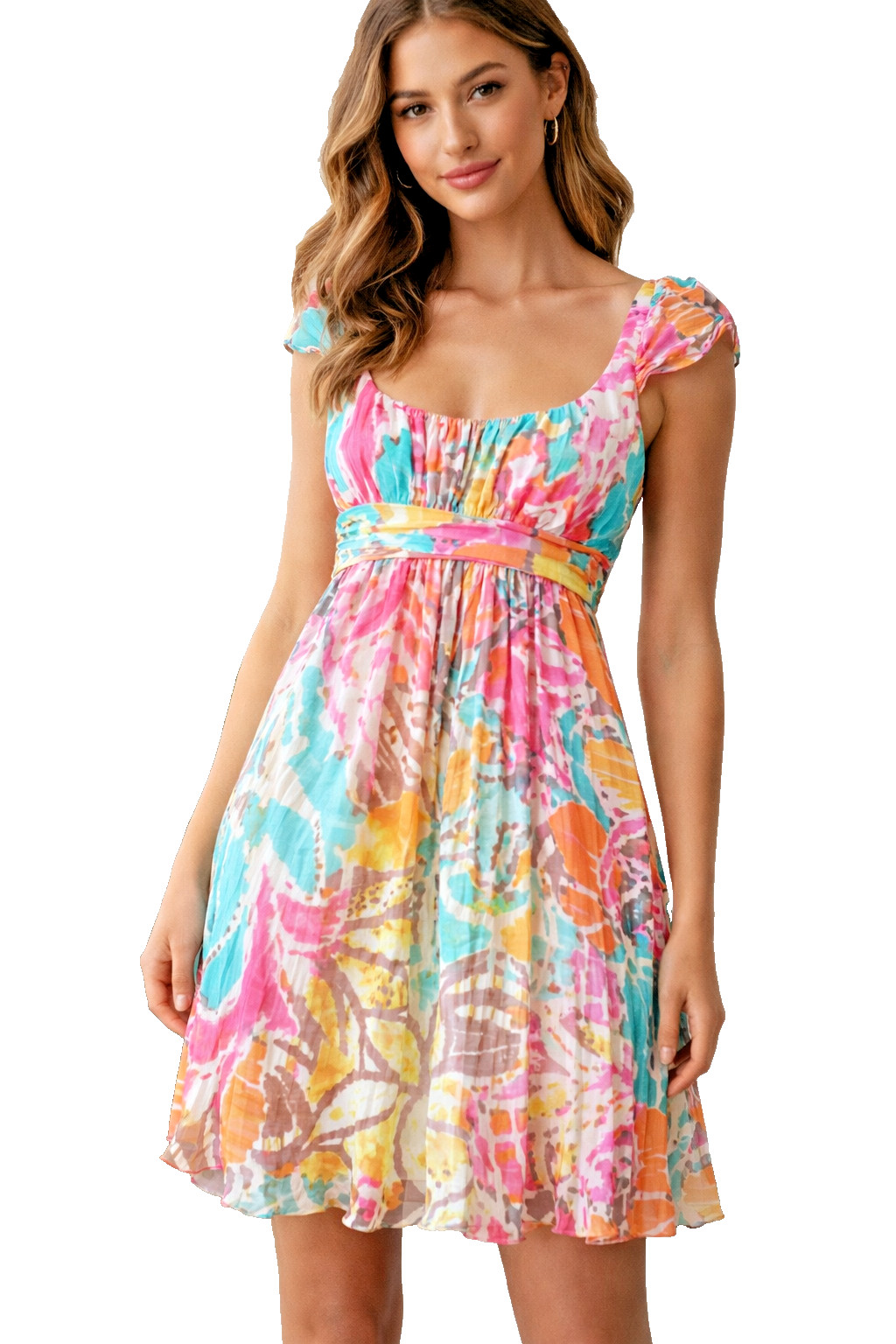 MILLY NY SILK CHIFFON EMPIRE WAIST DRESS COLORFUL ABSTRACT PRINT MINI SIZE 6