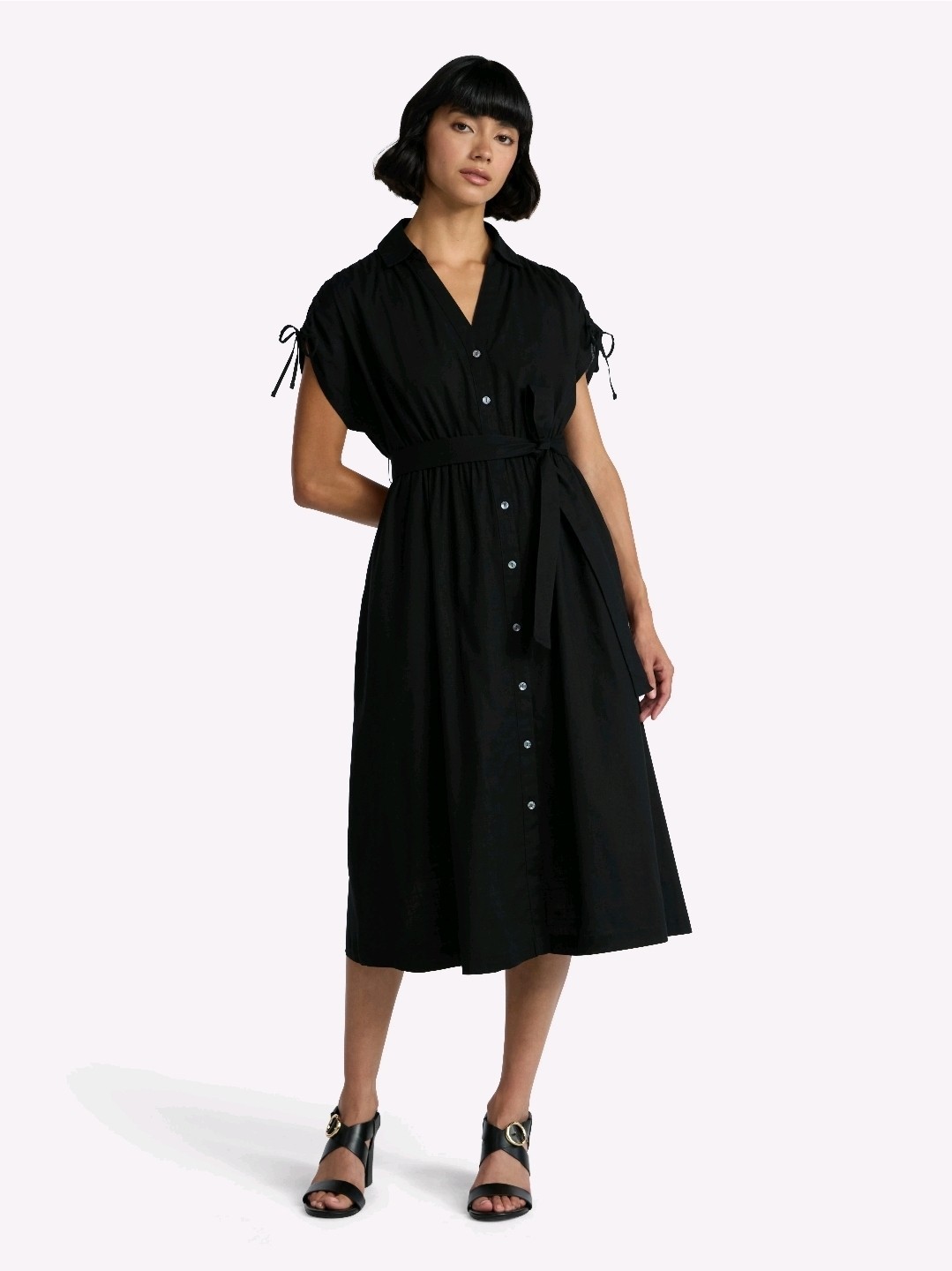 Time and Tru Women’s Tie Front Button Down Shirt Dress, Size XL, Black NWT 🔥