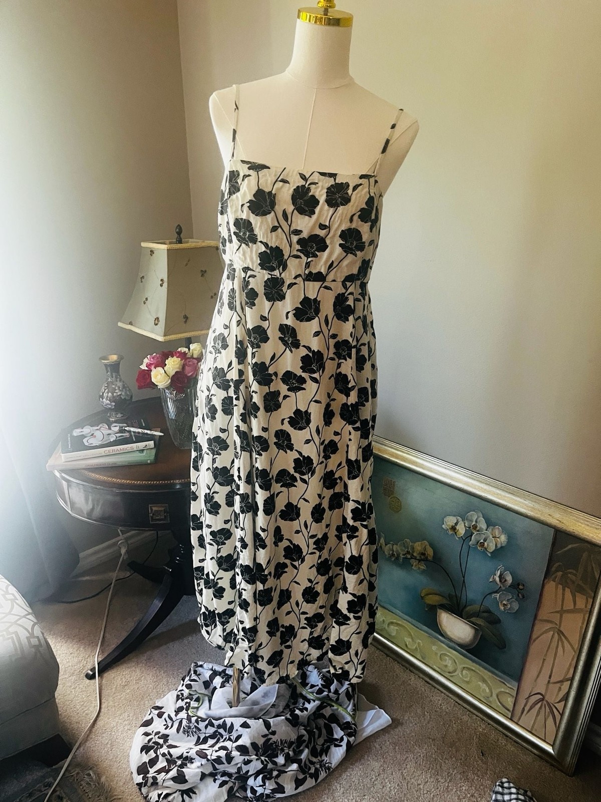 Gap Linen-Blend Floral Print Squareneck Midi Dress M