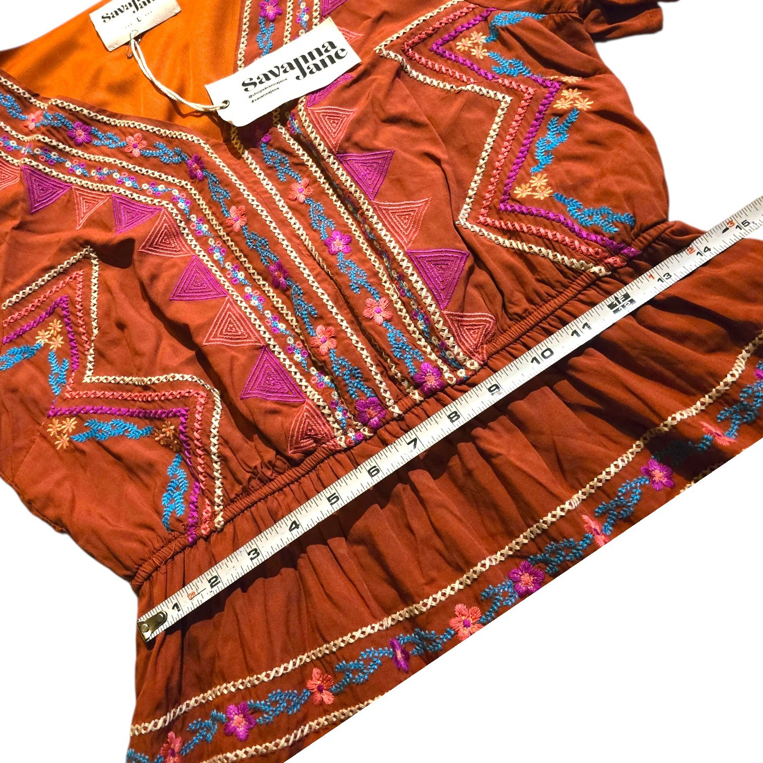 Savanna Jane Womens Rust Aztec Print Embroidered Western Dress Size L