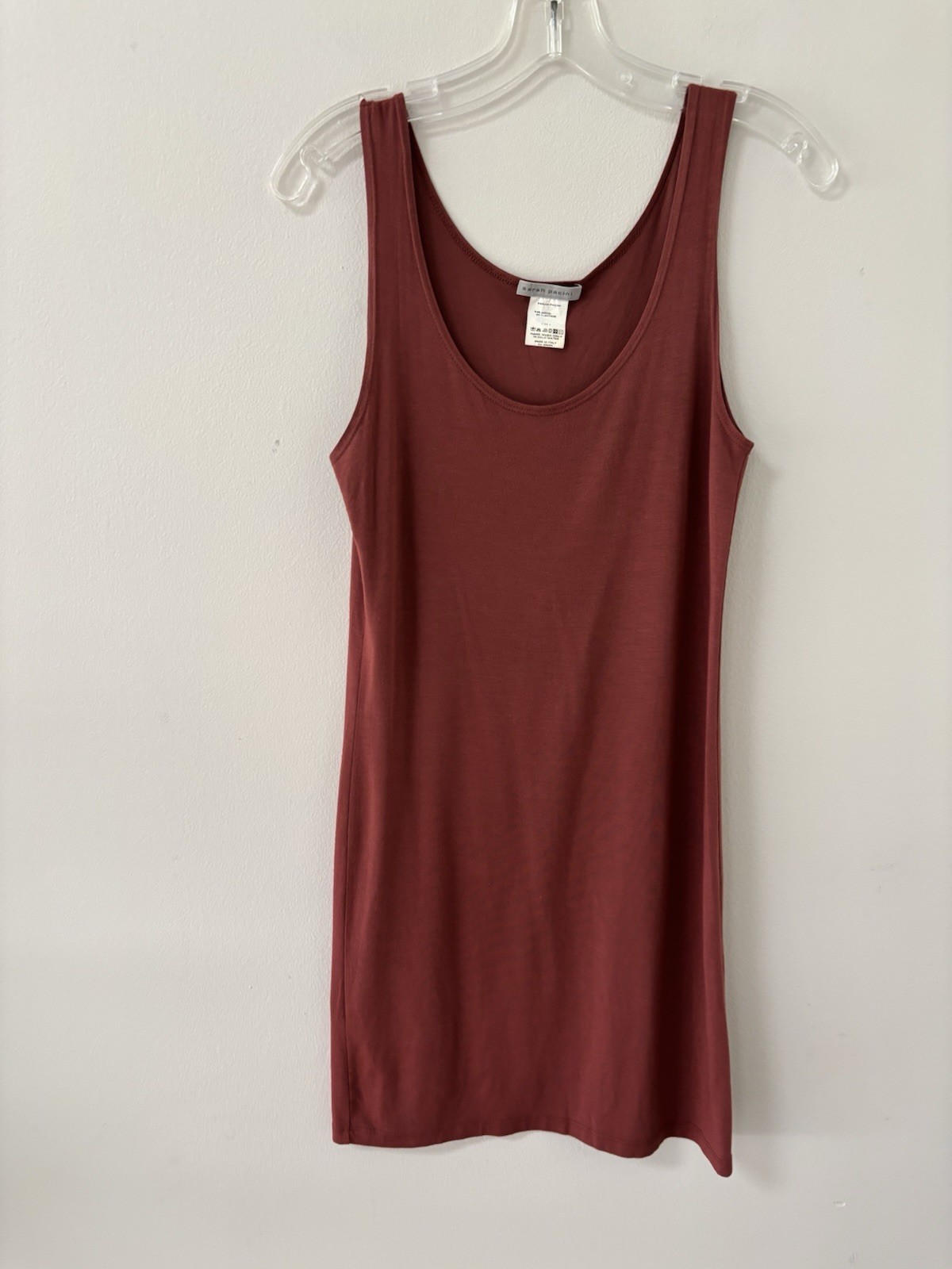 Sarah Pacini Brown Sleeveless Mini Dress Tunic Sz 1 (S) Italy Stretch Scoop Neck