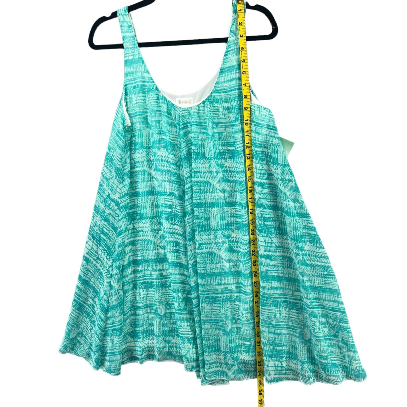 Decree Deepsummer Mini Dress Green White Printed Sleeveless Scoop Neck Size M