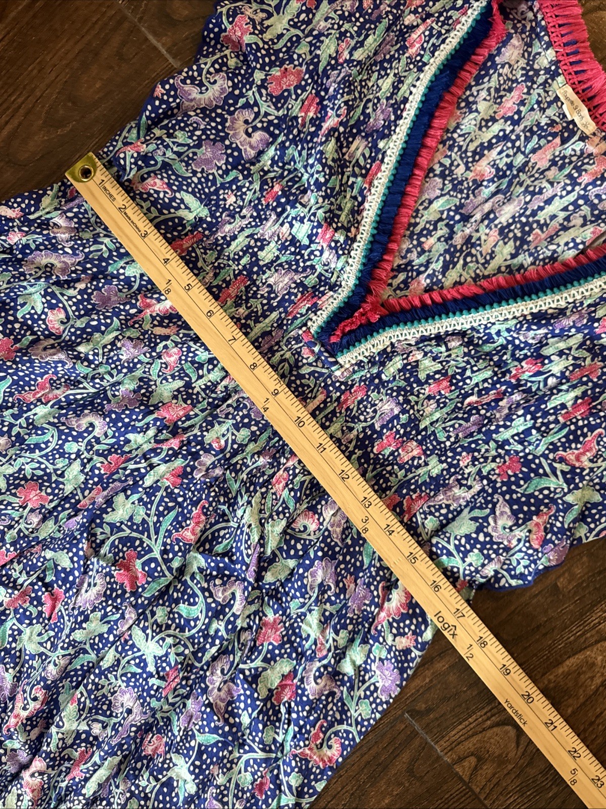 POUPETTE ST BARTH SASHA MINI DRESS SIZE LARGE BLUE PINK FLORAL FLUTTER SLEEVE
