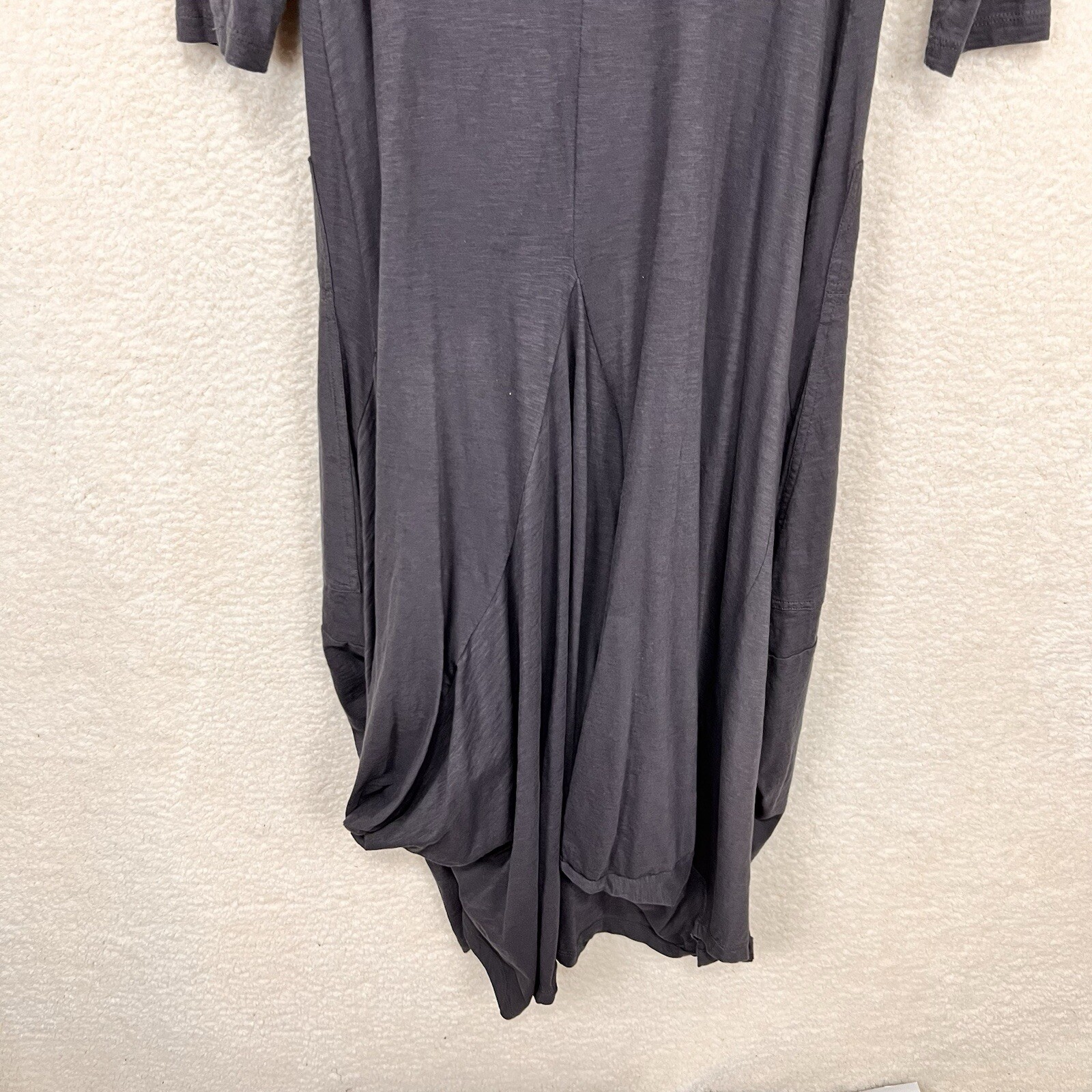 Verandah By Vina Dress Women’s One Size Gray Cotton Midi Lagenlook Pockets