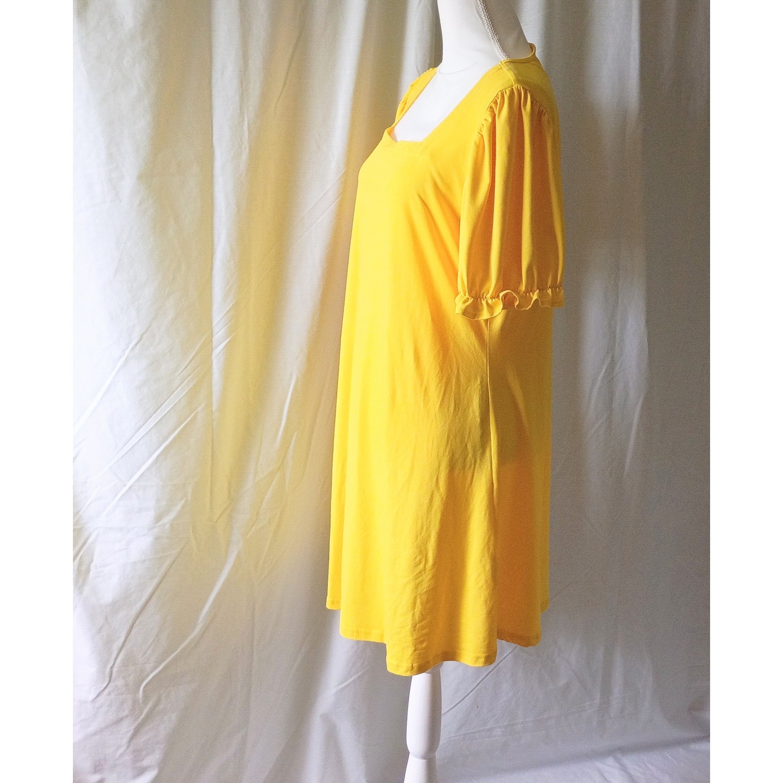 Yellow Square Neck Puff Sleeve Shift Dress Athletic Leisure Casual XL