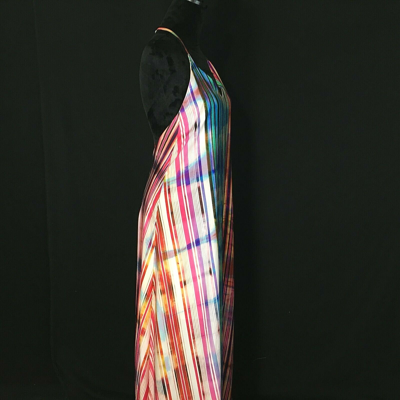 ASKARI Maxi Dress MED Rainbow Long A Line Swing Backless T Back Halter Sexy NICE