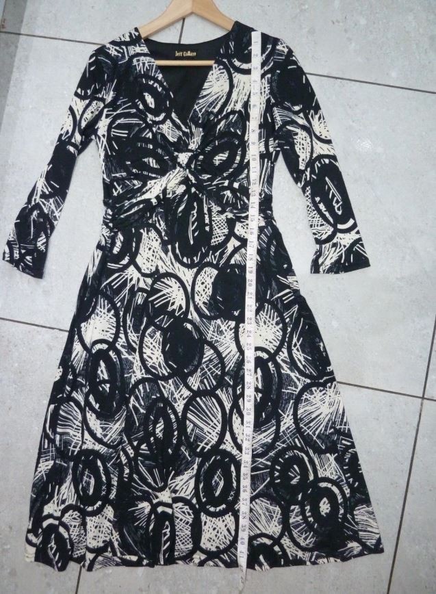 JEFF GALLANO PARIS DESIGNER black cream ABSTRACT ruched LORCA dress Size 10 12