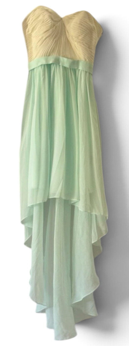 Mint Green & Cream High-Low Cocktail Dress Strapless Adjustable Straps Size M