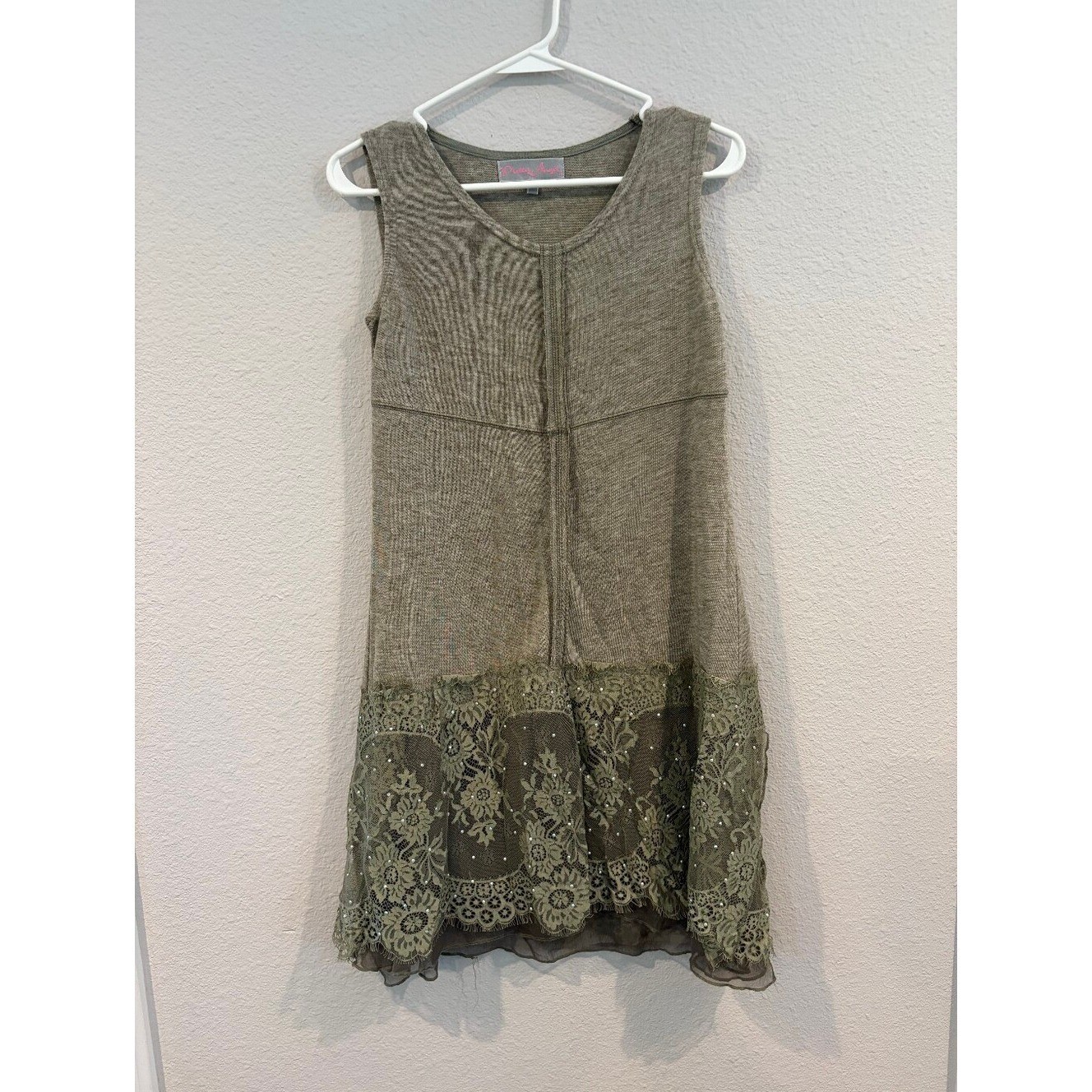 Pretty Angel Womens Green Mystical Lace Mesh Ruffle Rhinestone Dress Cardigan Sm