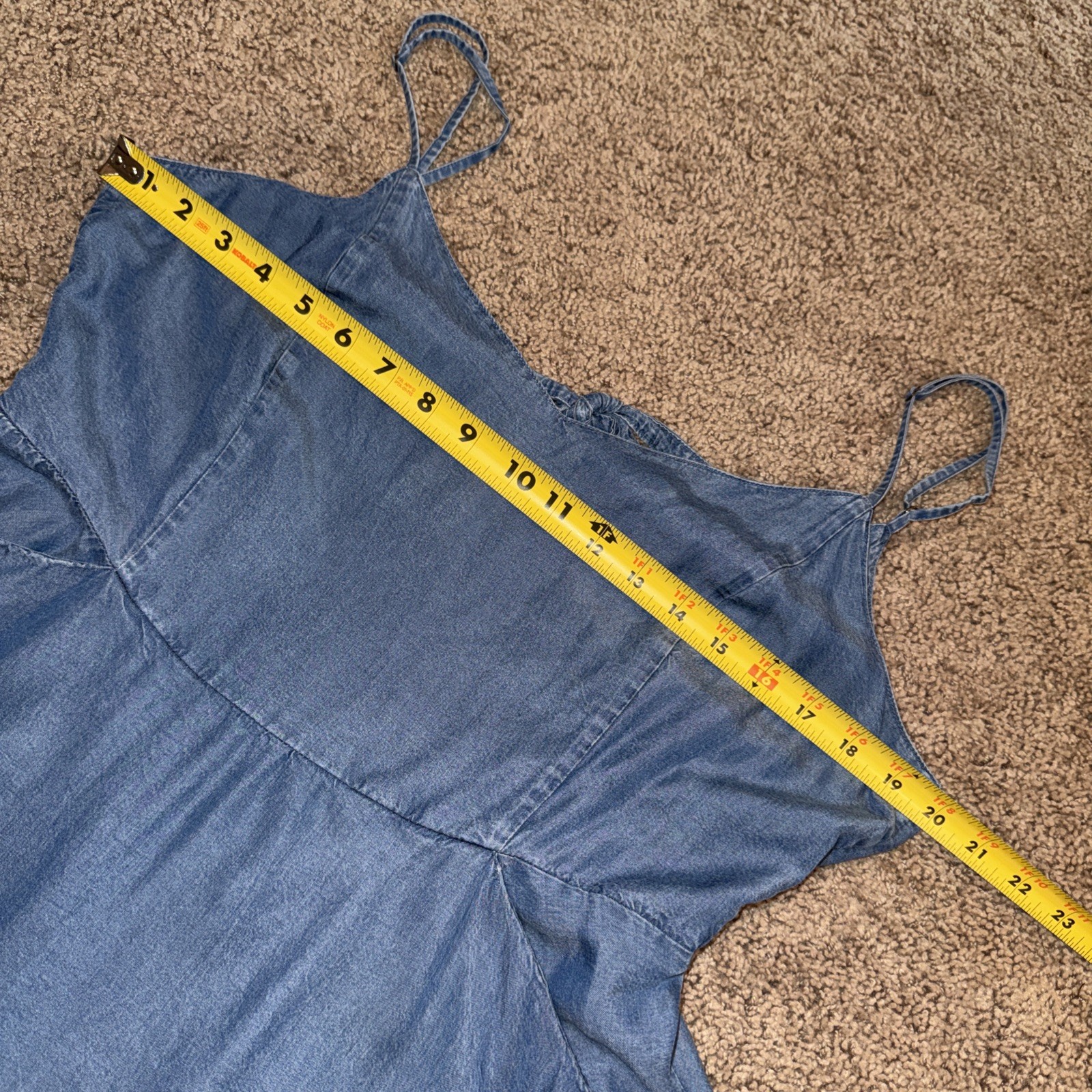 LC Lauren Conrad SIze Large Lyocell Chambray Midi Sun Dress Tie Back Pockets