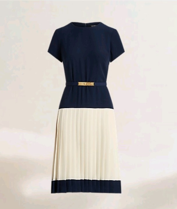 Ralph Lauren Two Toned Belted Georgette Dress Size 6