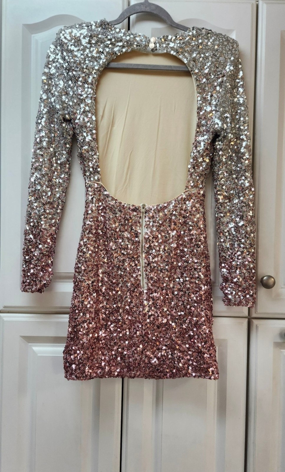 Hello Molly Silver Pink Ombre Sequin Bodycon Mini Dress Open Back M