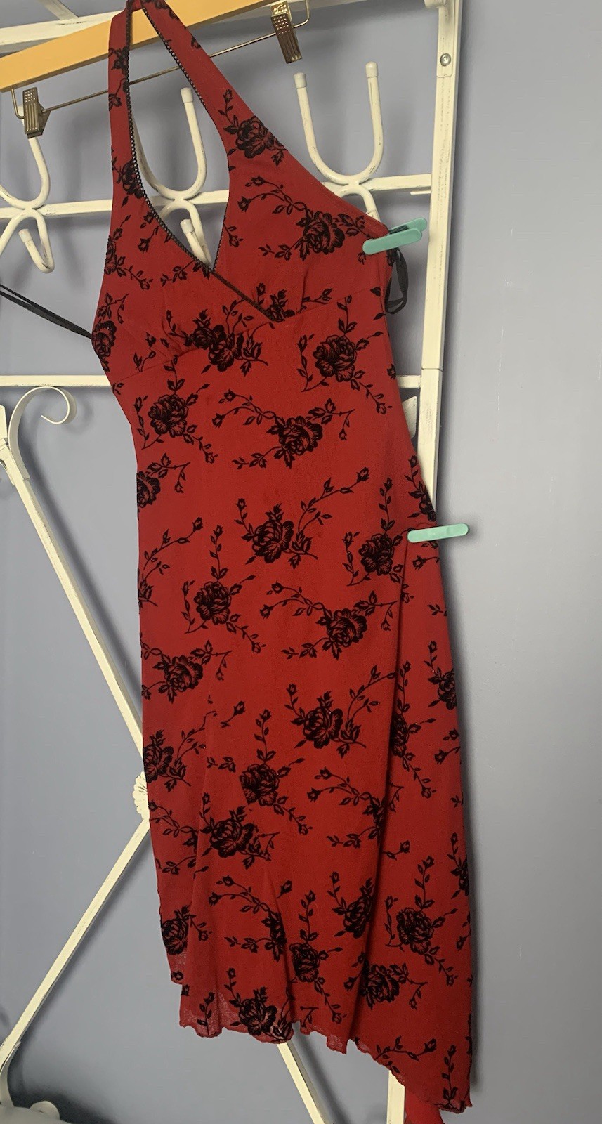 Vintage Red Sweet Heart Dress Black Roses Stretch Babydoll Romantic Rampage Sm