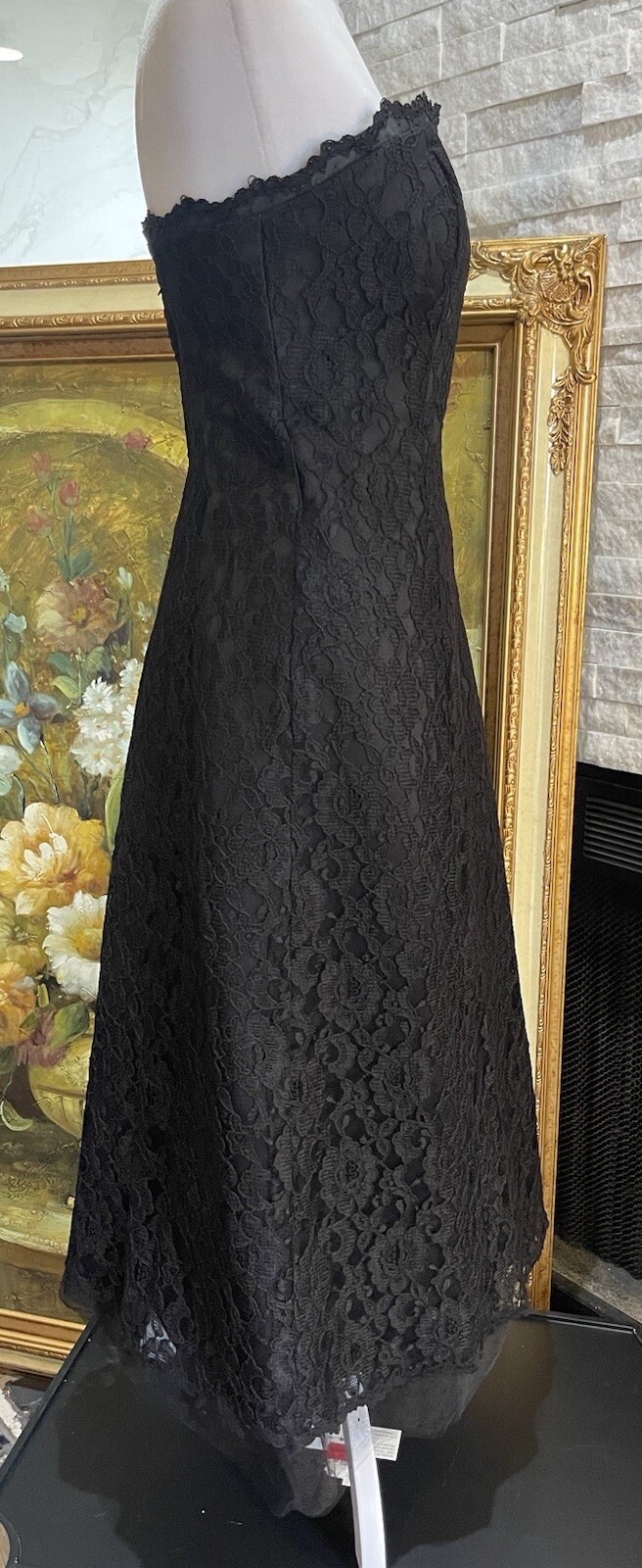 Mori Lee Black Lace Strapless Tea Ballerina Dress Gown Party Size 5/6 Goth Rock