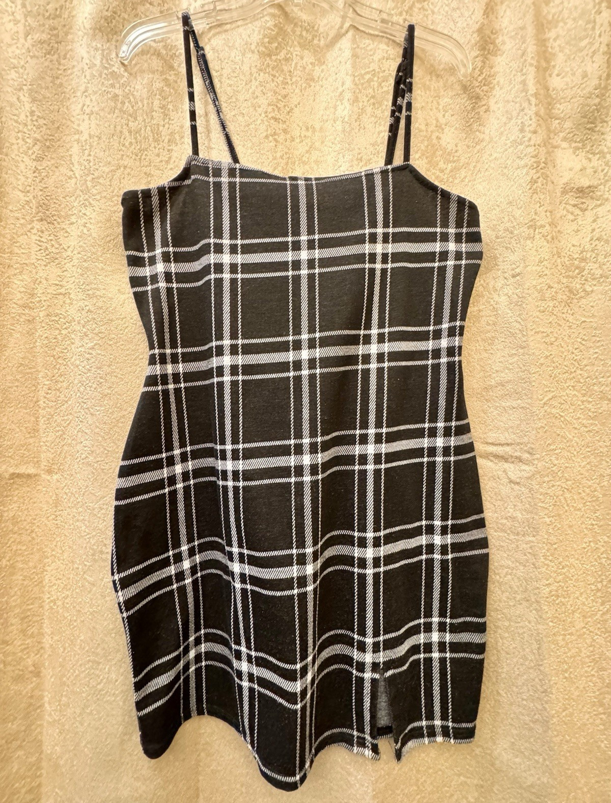 rue21 Women’s Black White Plaid Bodycon Mini Dress Square Neck Strappy L