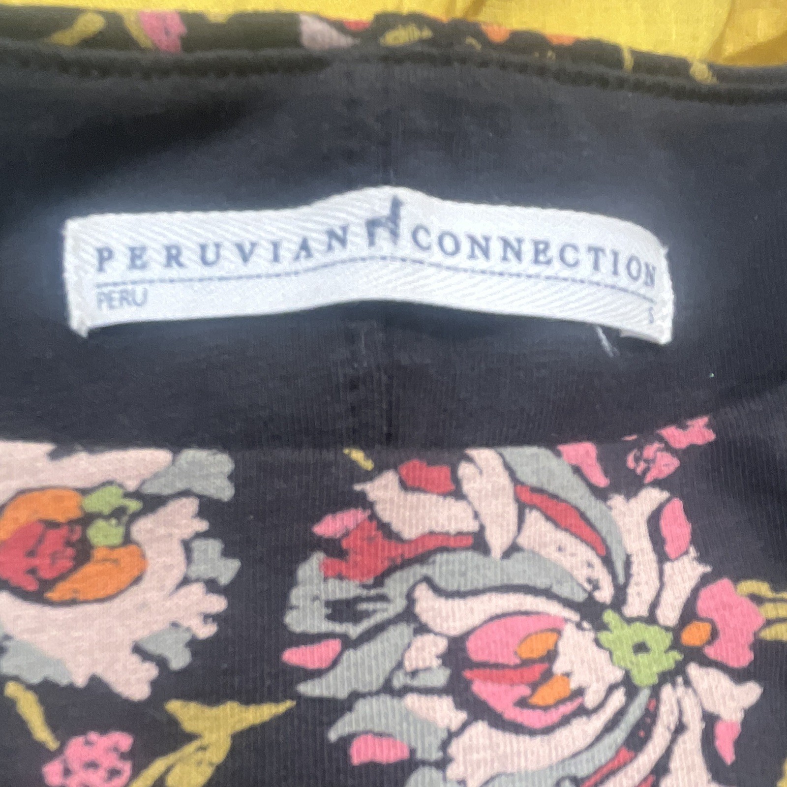 Peruvian Connection S Black Floral Pima Cotton Tank Bodycon Dress Cottagecore