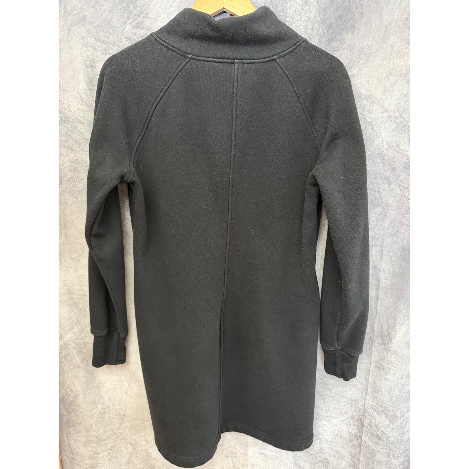 Athleta Womens Black Asymmetrical Zip Fleece Lined Sweatshirt Dress Medium