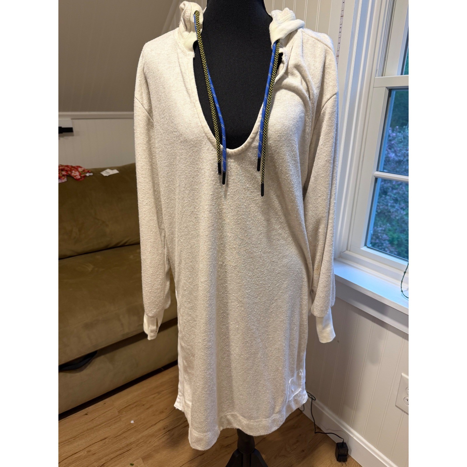 Free People FP Movement Cream Terry Cloth Hooded Mini Dress Coverup XS