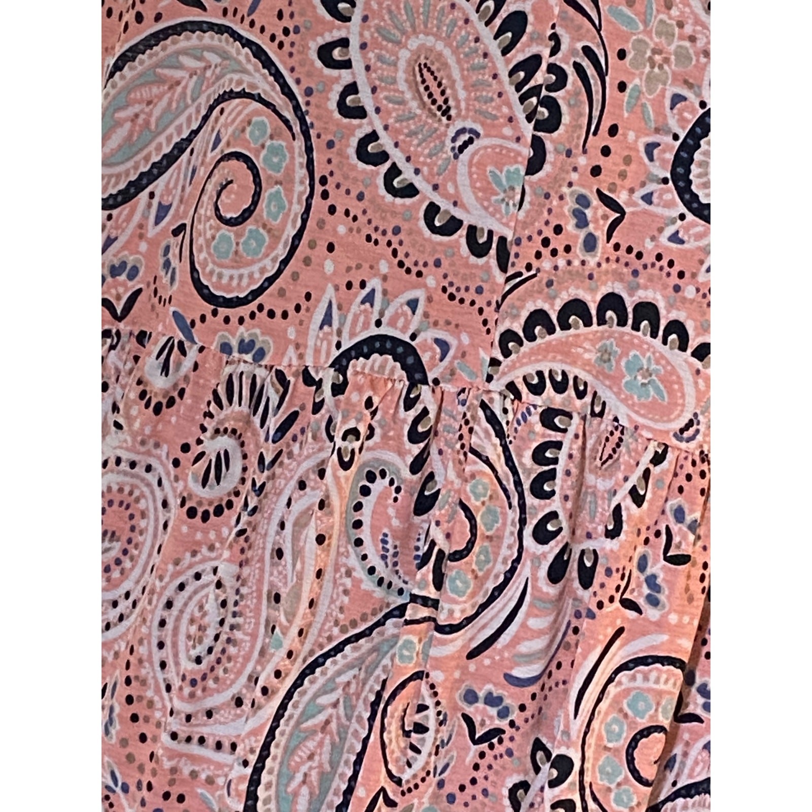 Crépas Womens L Boho Knit Paisley Midi Popover Pastel Wrinkle Resistant Dress