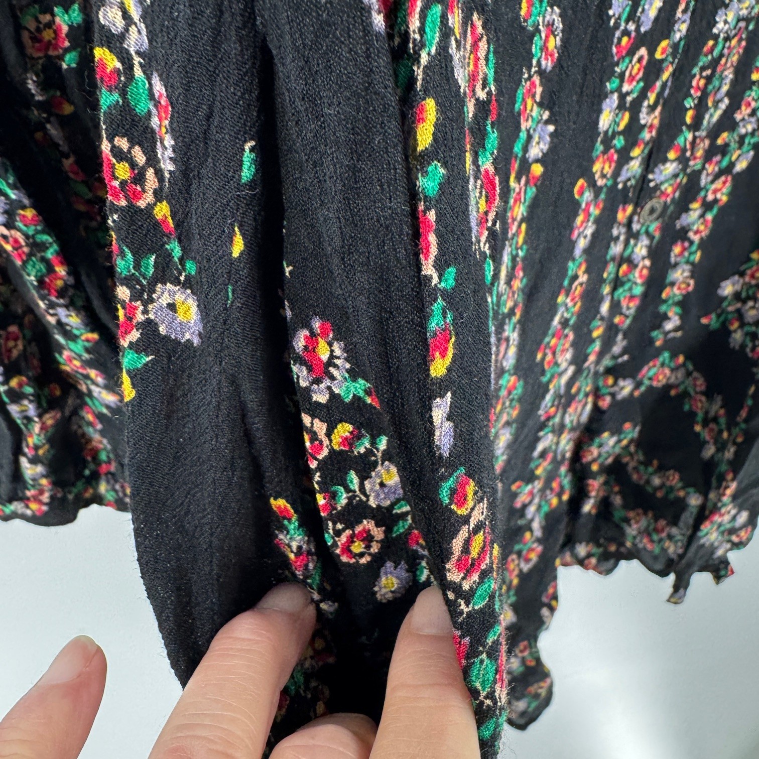 Free People Boho Floral Button Down Shirt Dress Women’s Medium Black Long Sleeve