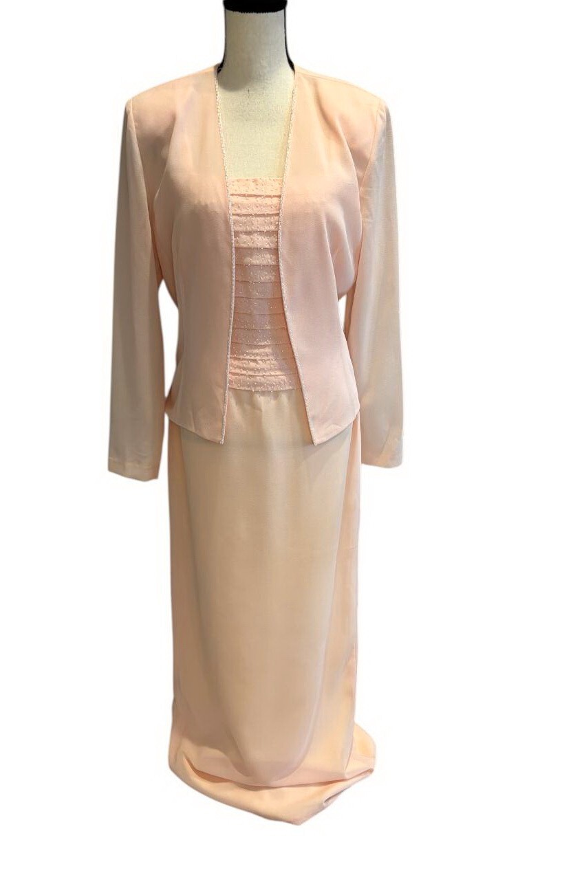 Cassandra Stone 2 Piece Peach Crepe Beaded Gown and Jacket 10 $229