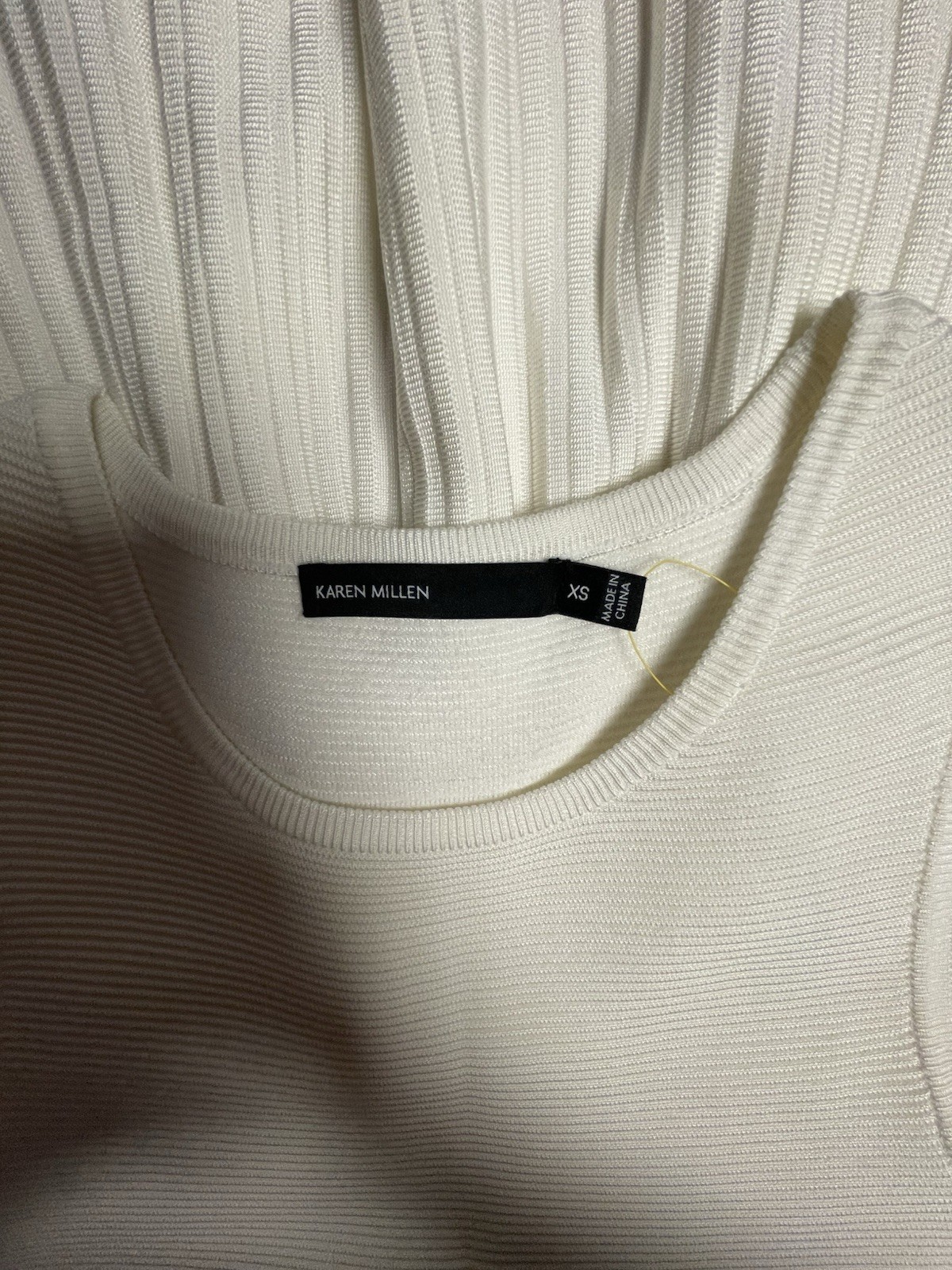 Karen Millen White Pleated Knit Fit & Flare Midi Dress Round Neck XS