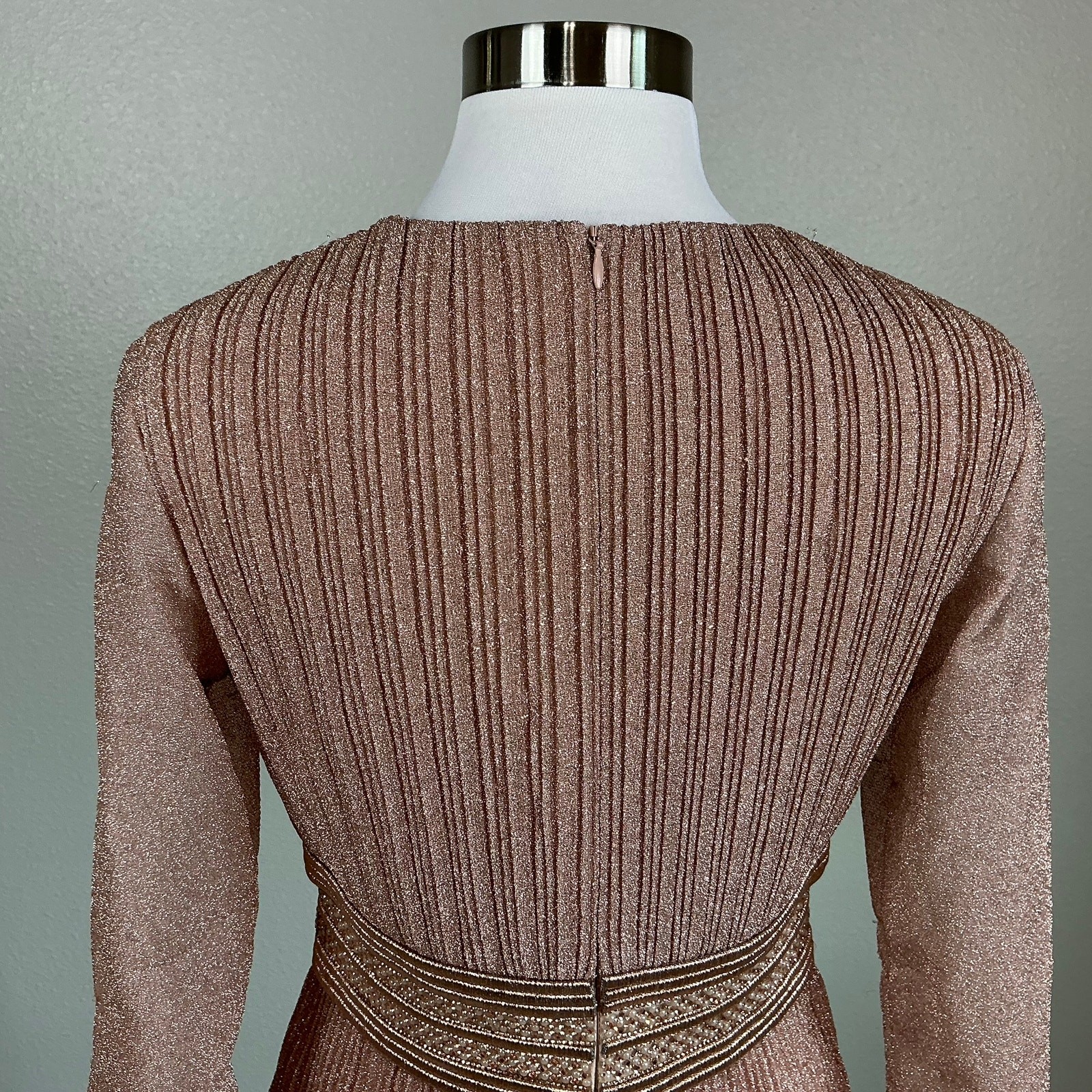 Mac Duggal 30749 Rose Gold Cocktail Dress Pleated Metallic Fit and Flare Size 6