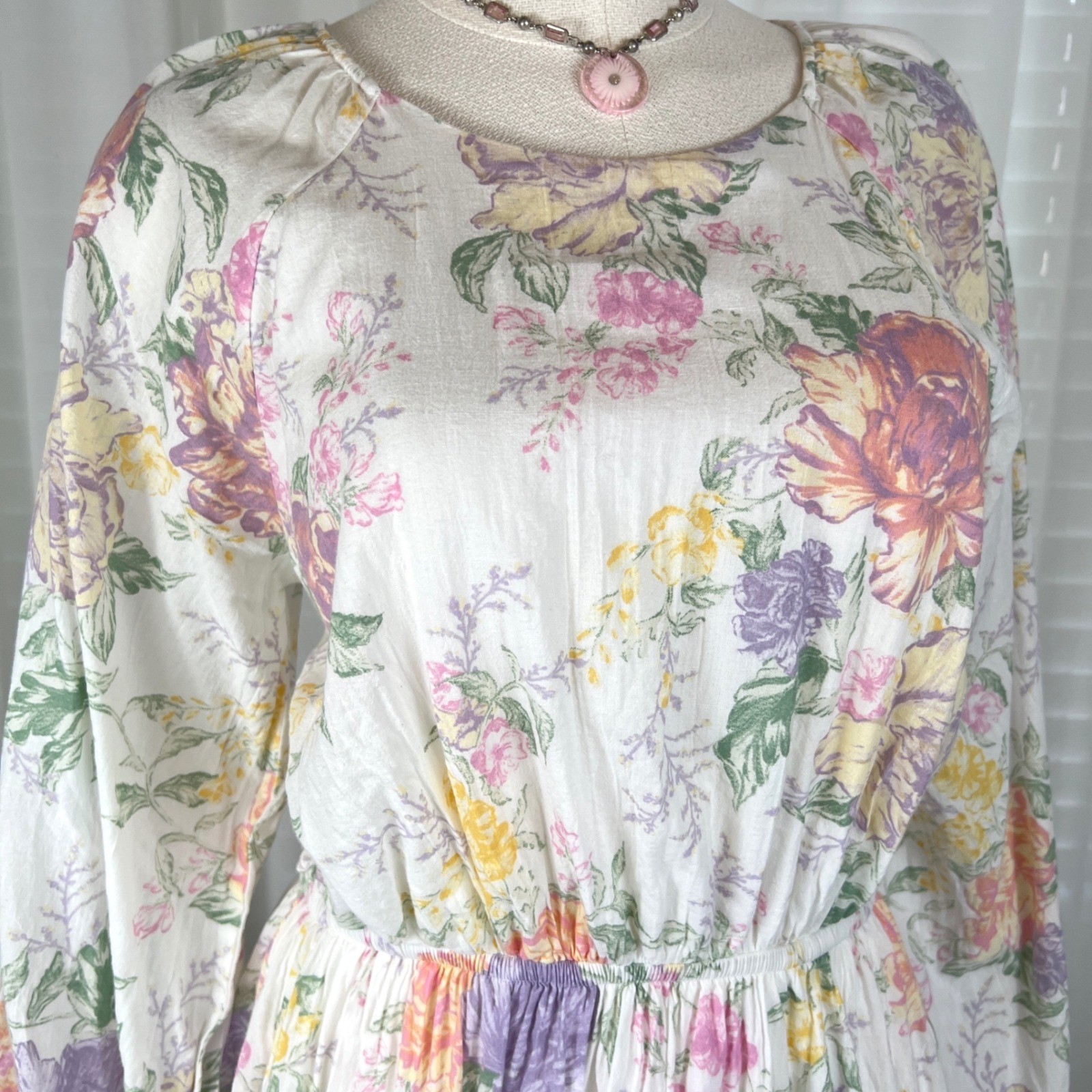 H&M Divided Floral Open Back Mini Dress White Pink Yellow Cotton Size S Small
