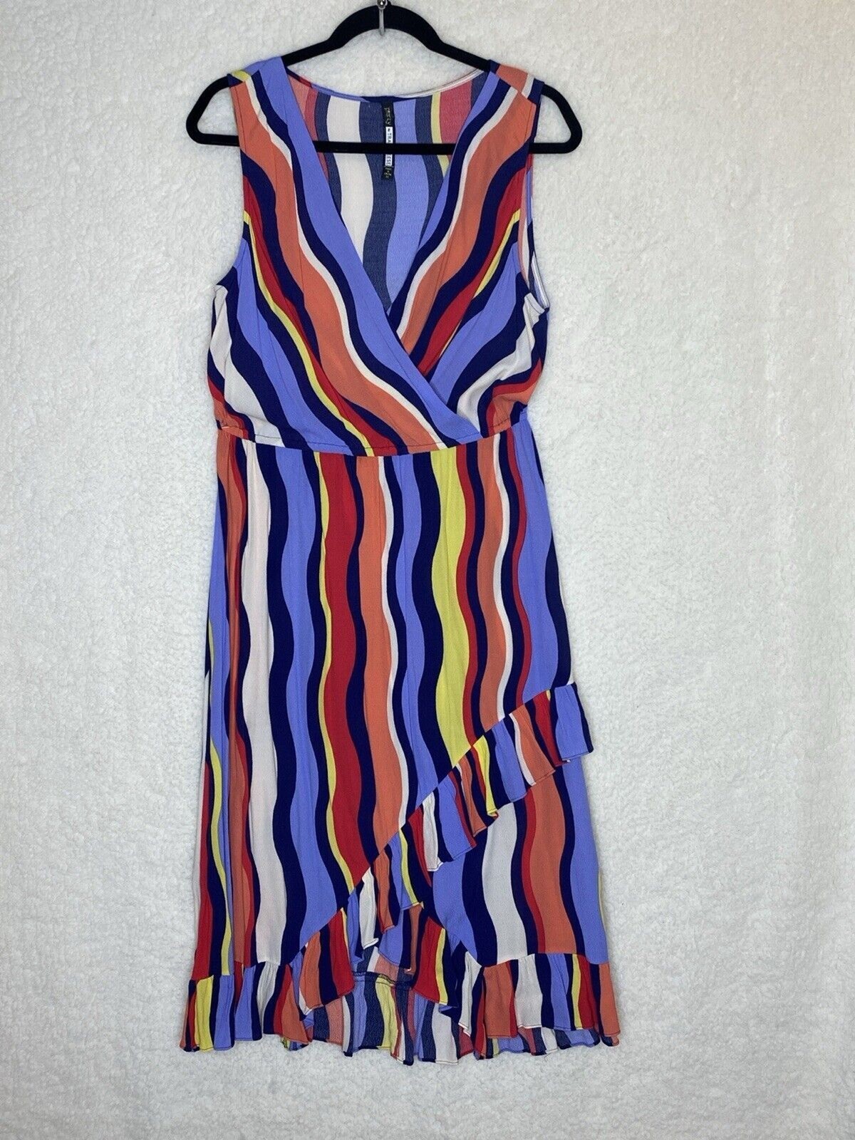 Plenty by Tracy Reese Rainbow Stripe Dress Surplice V-Neck Ruffle Size Medium