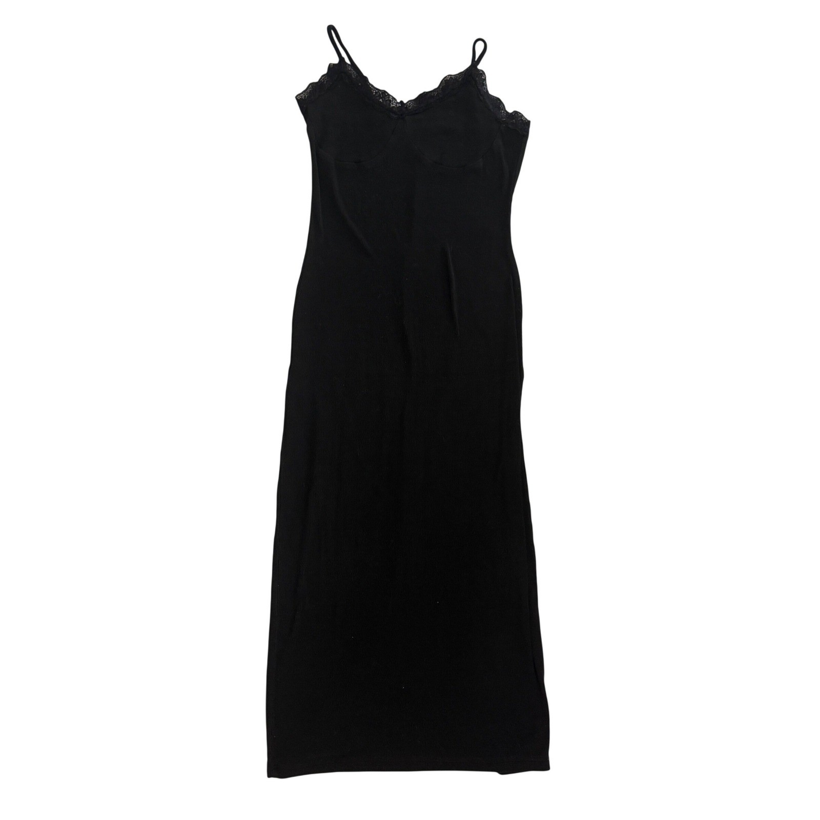 Dazy Womens Y2K Black Ribbed Lace Trim Maxi Babydoll Dress Dark Fairy Whimsigoth