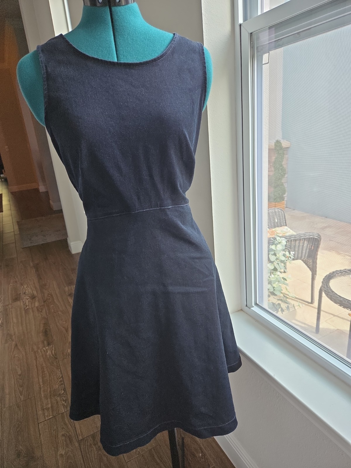 INC Dark Wash Denim Fit And Flare Mini Dress Sleeveless Size 10 Stretchy