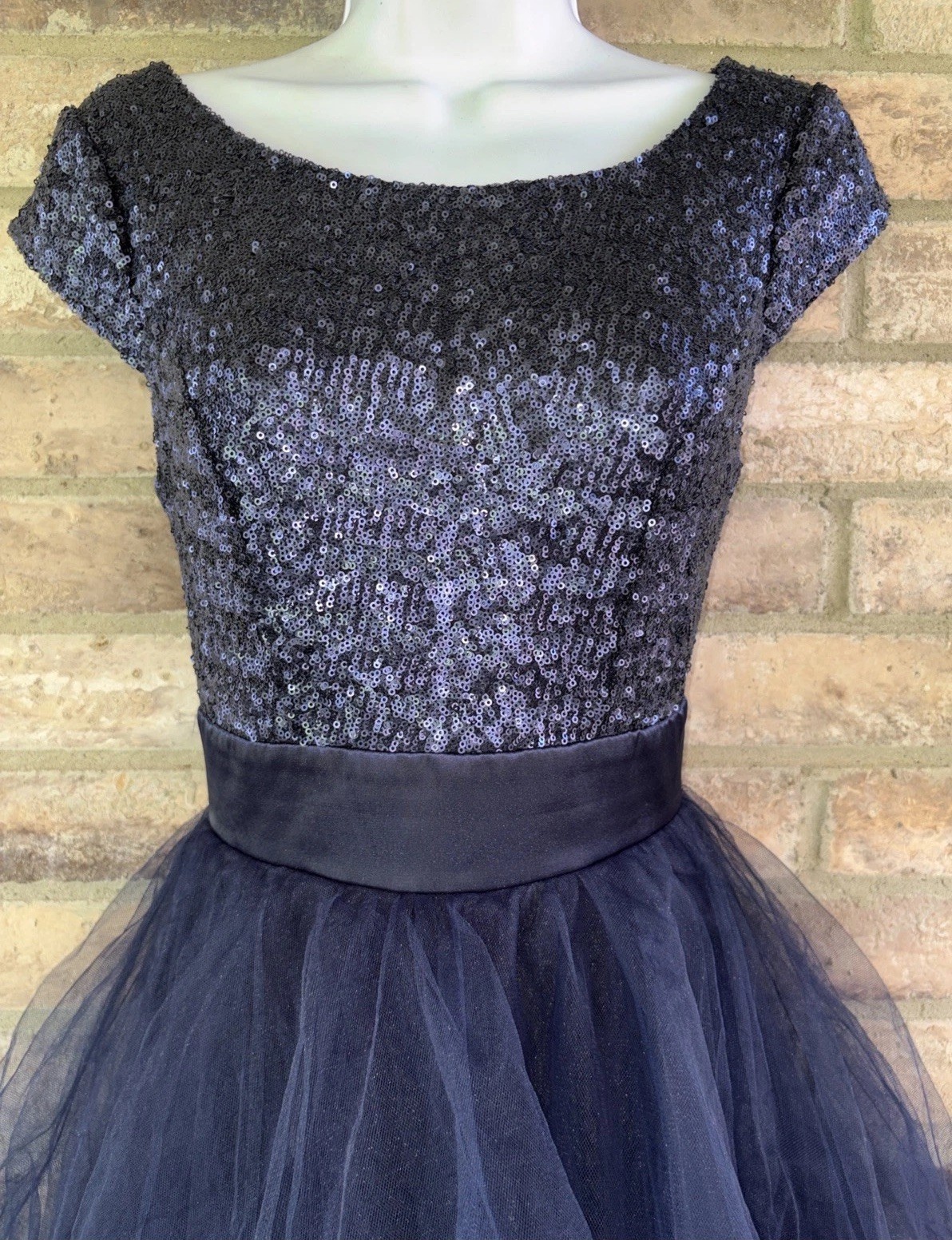 Trixxi Dress Juniors Sequins Tulle Navy Blue Royal Party FitFlare Fairy Empire•3