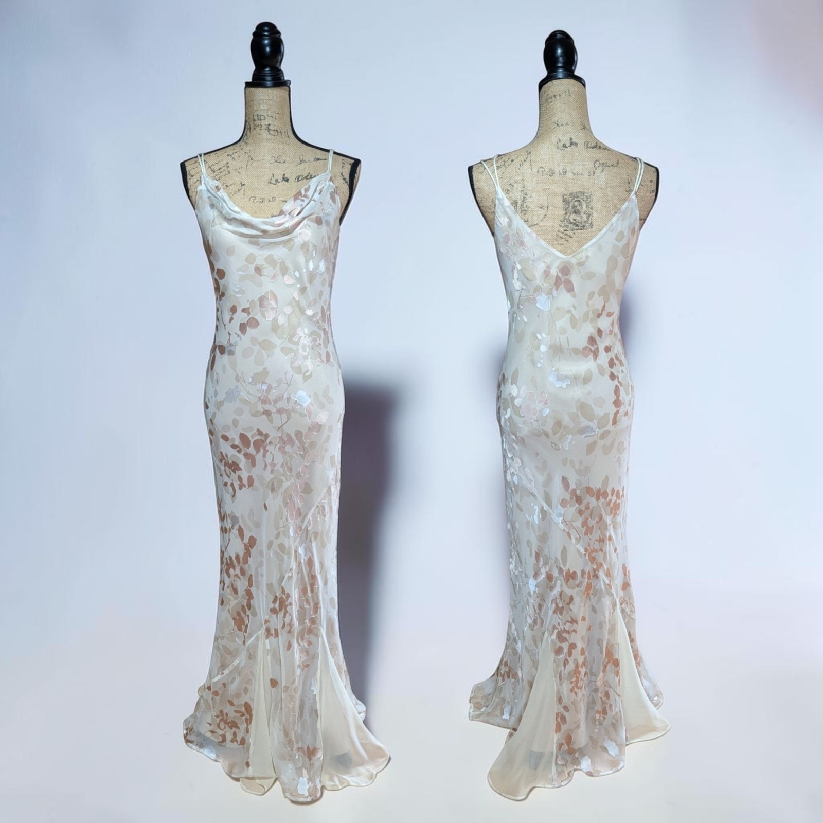Vintage 90s Monsoon Long Bias Cut Burn Out Floral Slip Dress UK 10/12 (US 8)