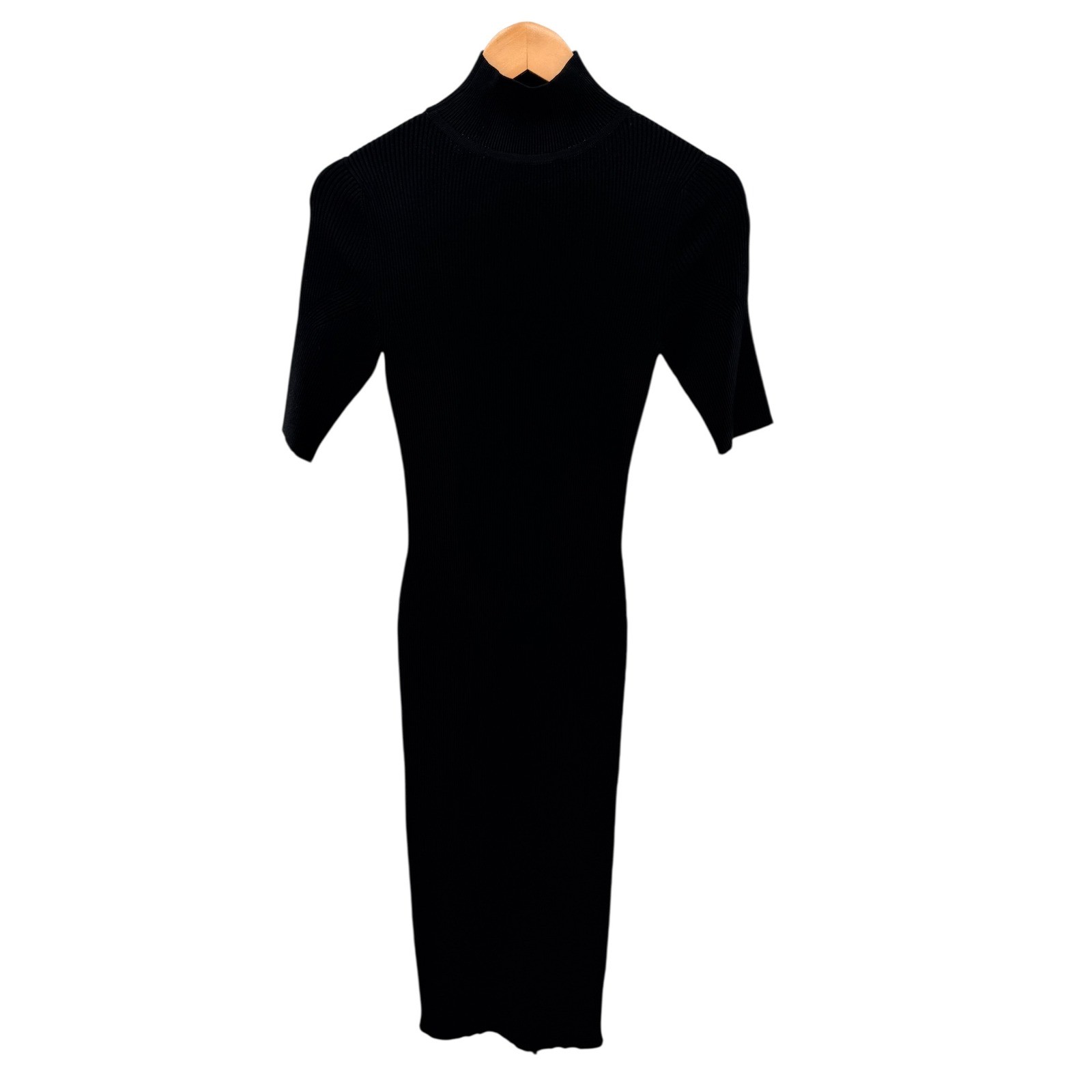 Cushnie Et Ochs Knit Black Ribbed High Neck Cutout Midi Dress S Minimalist