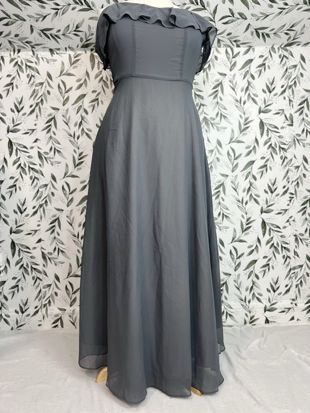 Gray Off-Shoulder Ruffle Formal Gown Maxi Dress Sz 14 L Evening Prom Wedding #4