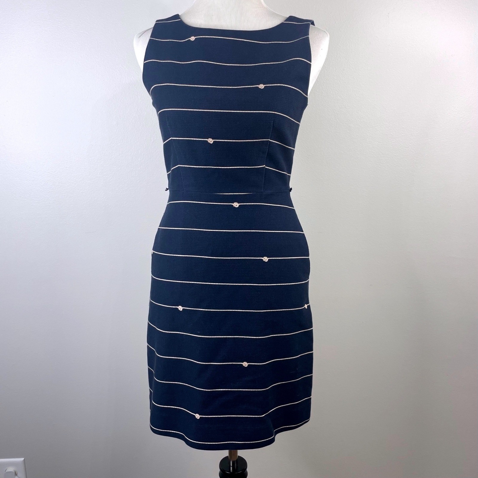 The Limited Navy Blue Nautical Striped Embroidered Sleeveless Dress Size 2
