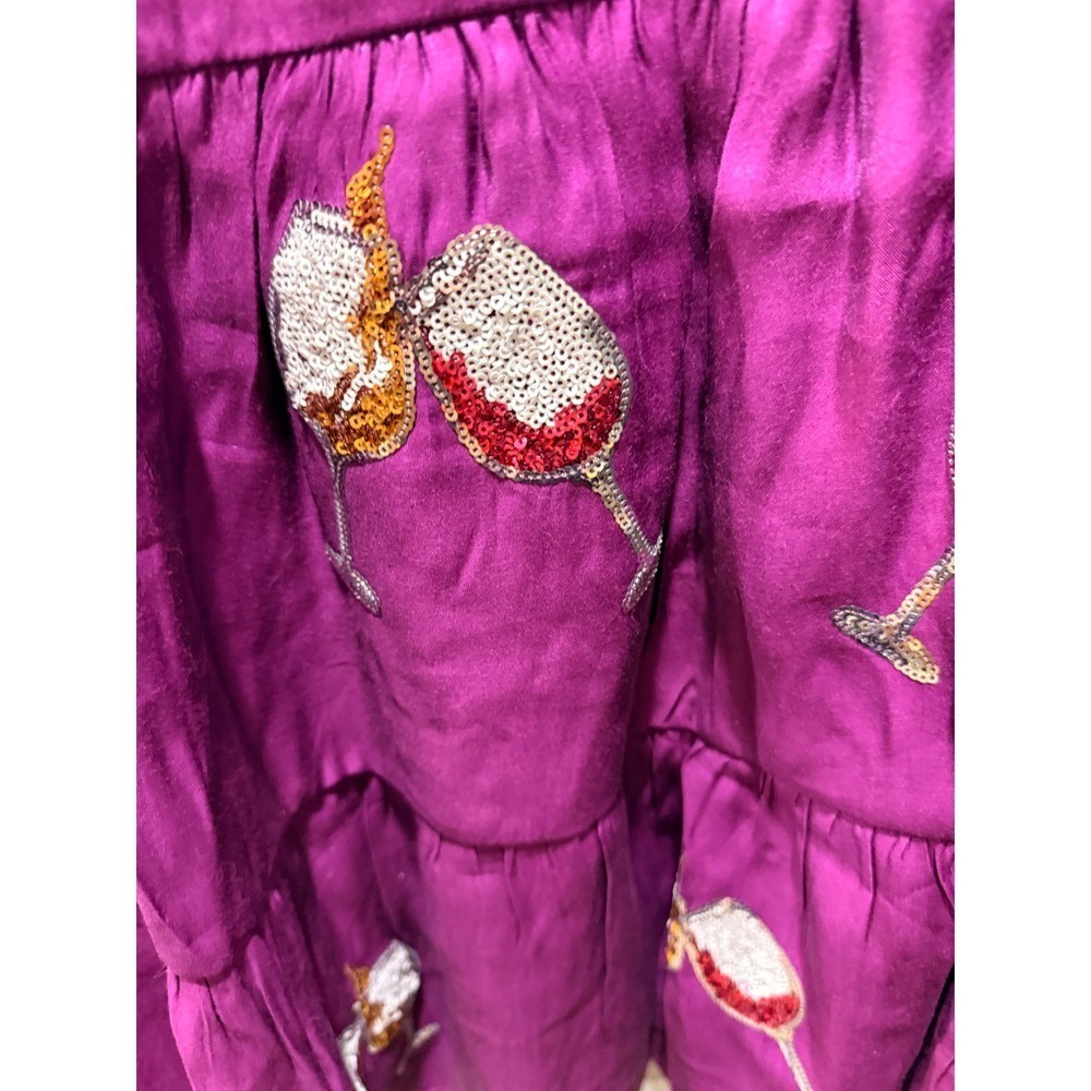 Peach Love California Magenta Sequin Wine Glass Tiered Ruffle Mini Dress Small