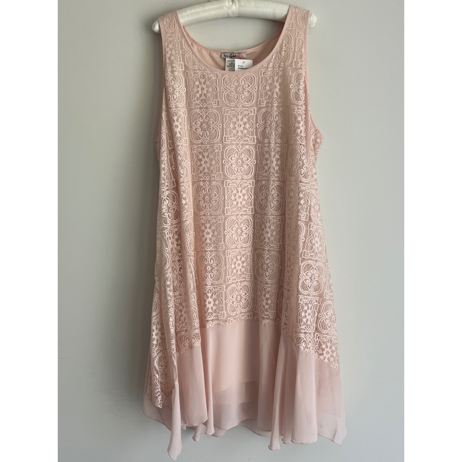 Love Squared Womens 2X Blush Pink Lace Chiffon Hem Swing Dress INW883H3373 NEW