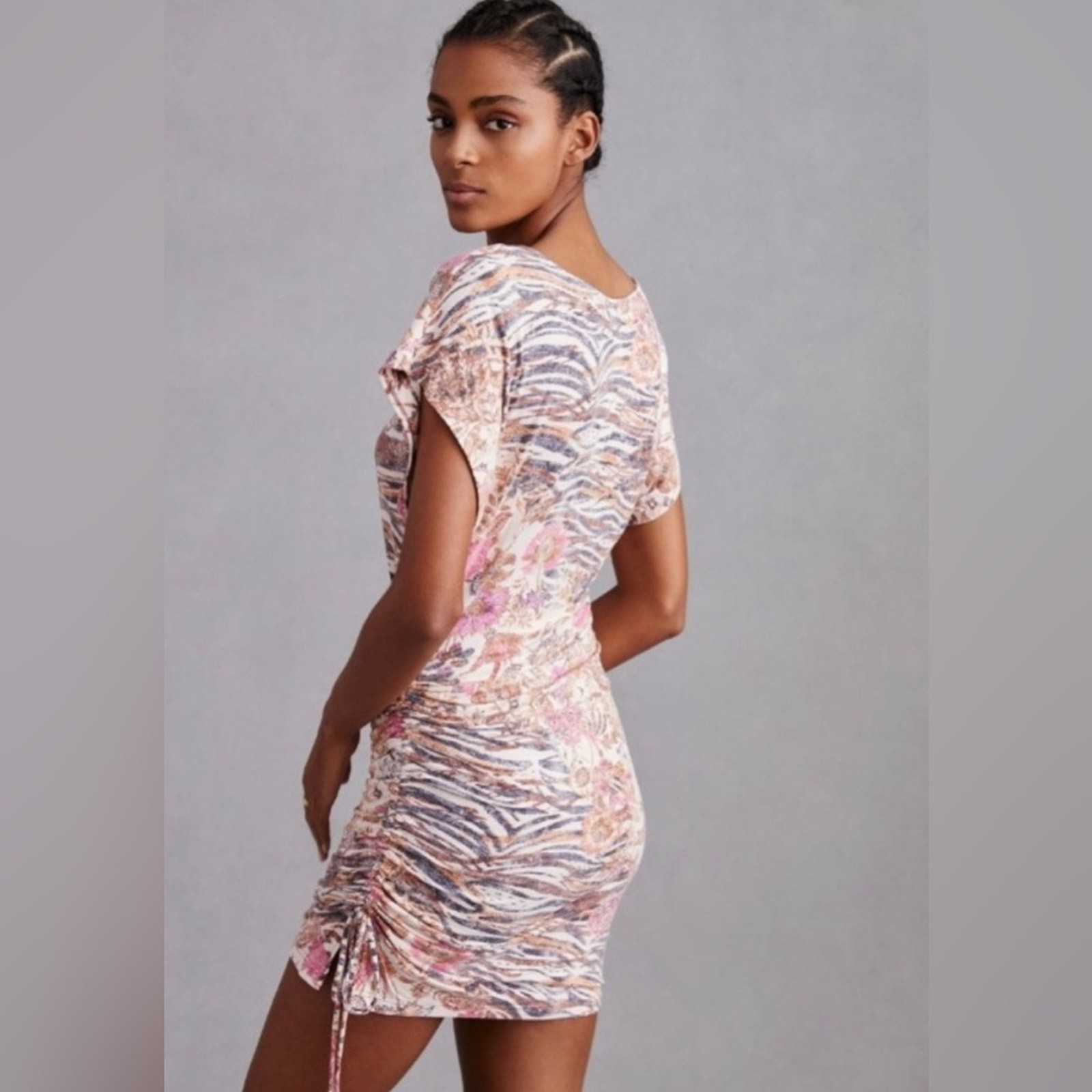 Anthropologie Daily Practice Short Ruched Dress Size Small EUC