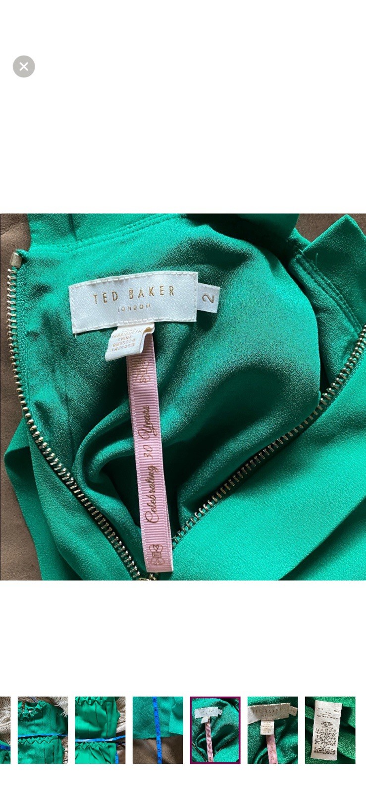 Ted Baker Emerald Green Pleated Maxi Dress W/Cap Sleeve, Size 2