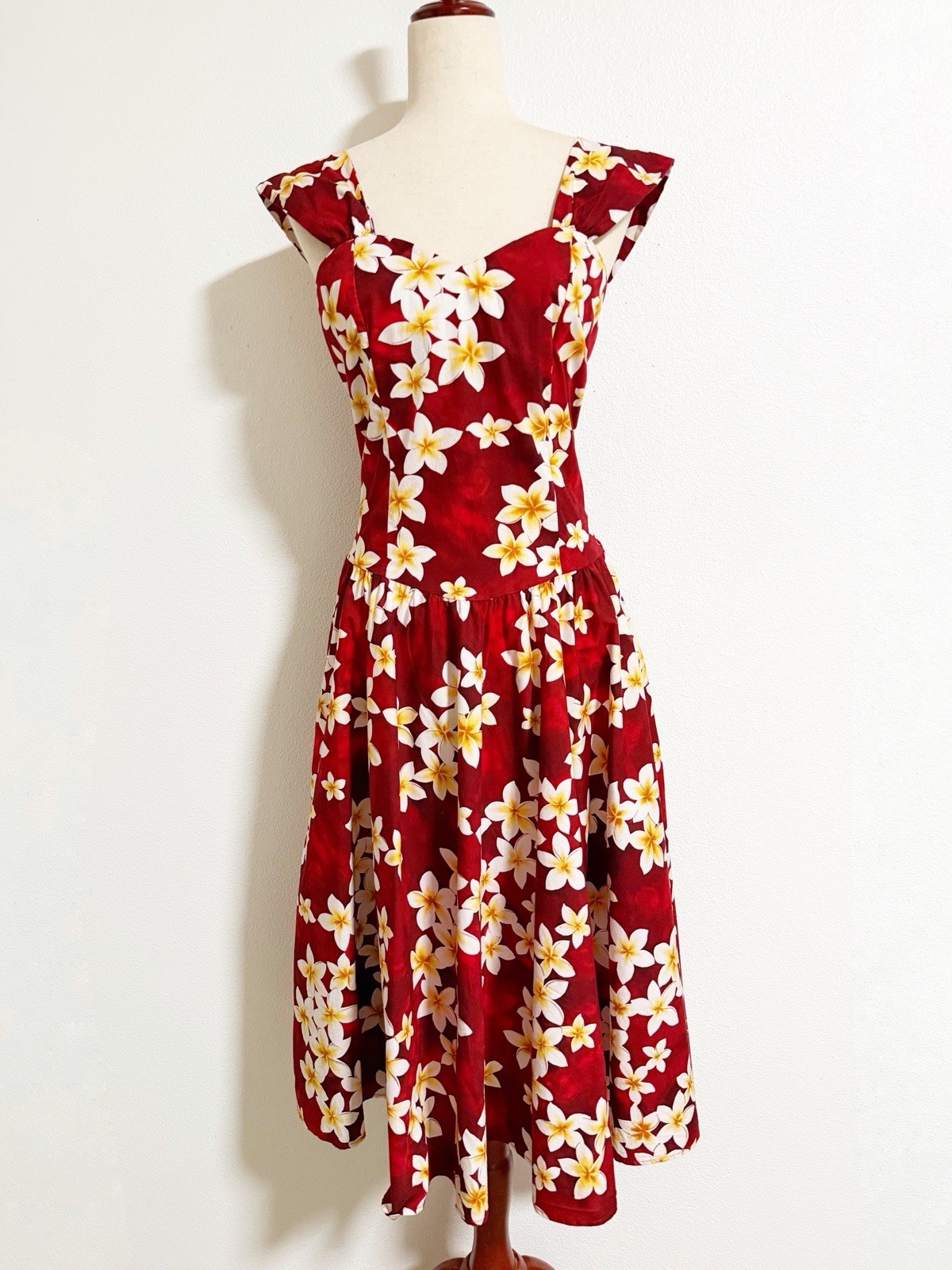 Vintage Royal Hawaiian Creations Plumeria Floral Midi Dress Red Size XL