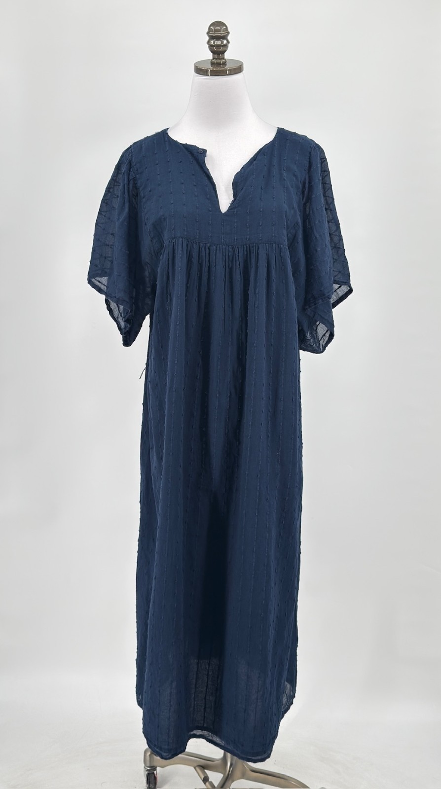 India Collection Emerson Fry Blue Textured Basalie Midi Babydoll Dress Sz L