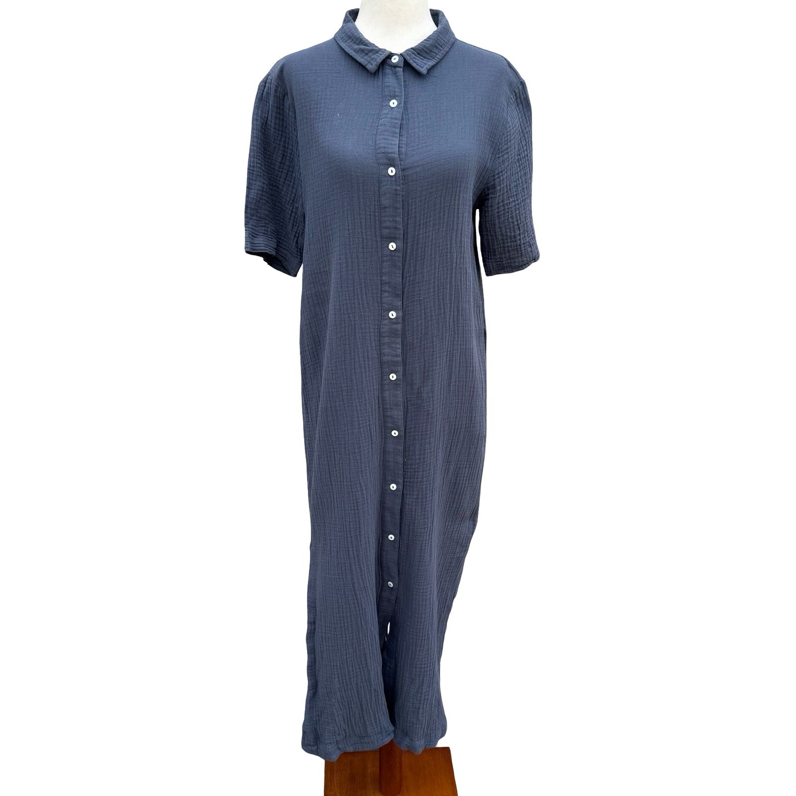 MOD REF Lagenlook Minimalist Double Gauze Cotton Coastal Maxi Shirt Dress M