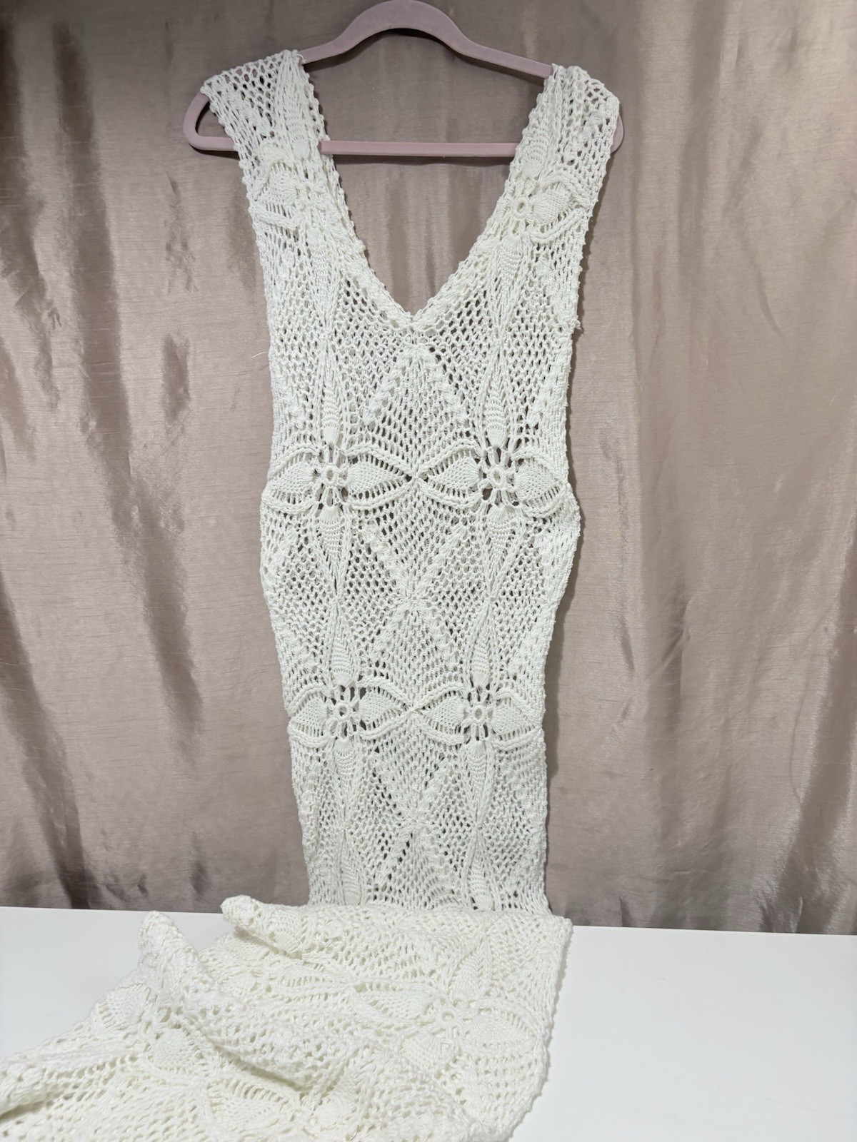 Sexy White Crochet Mermaid Body Con Stretch Dress One Size Unbranded Handmade?